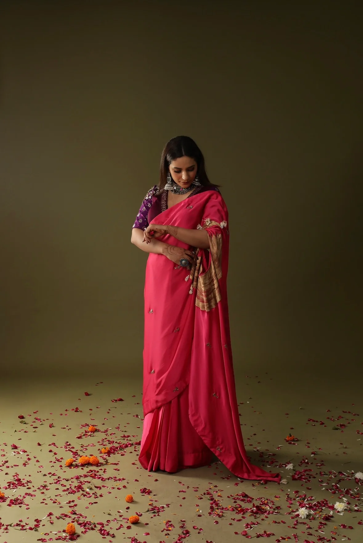 Pink pre stitched drape saree - Image 3
