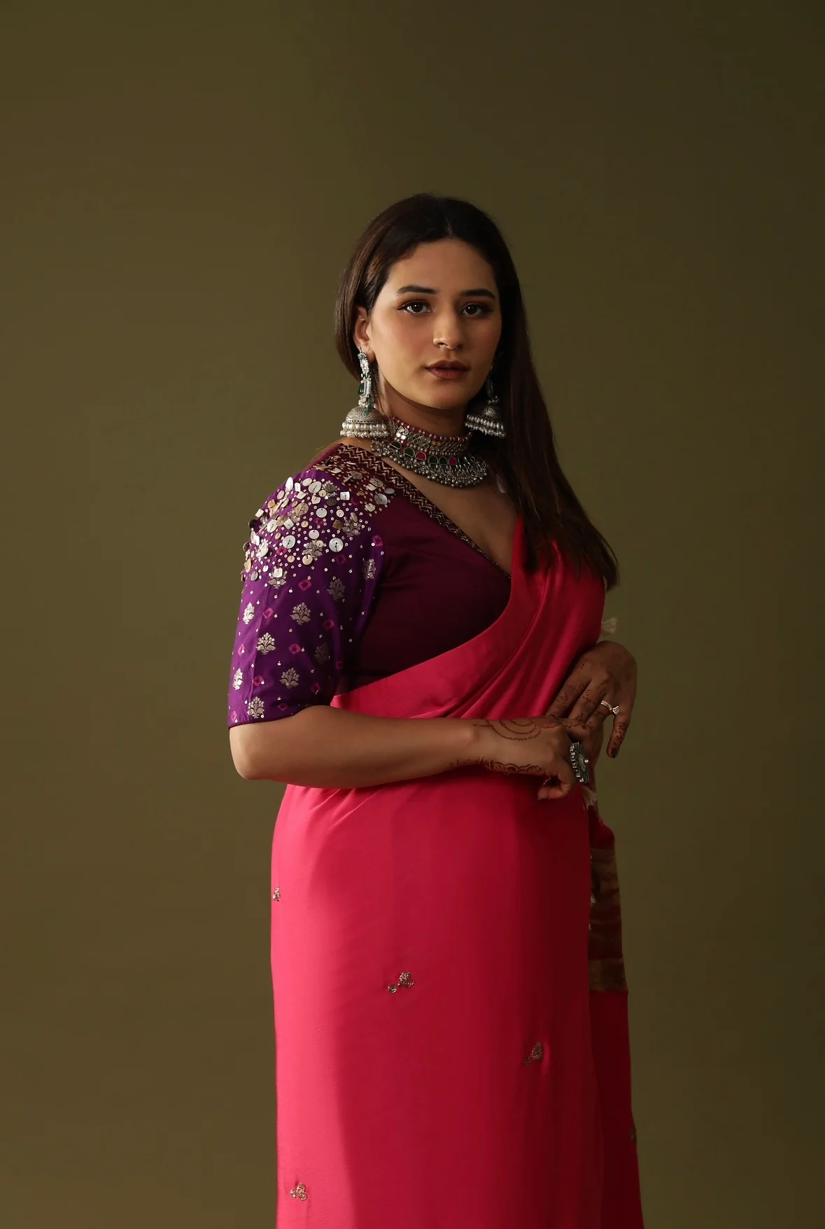 Pink pre stitched drape saree - Image 4