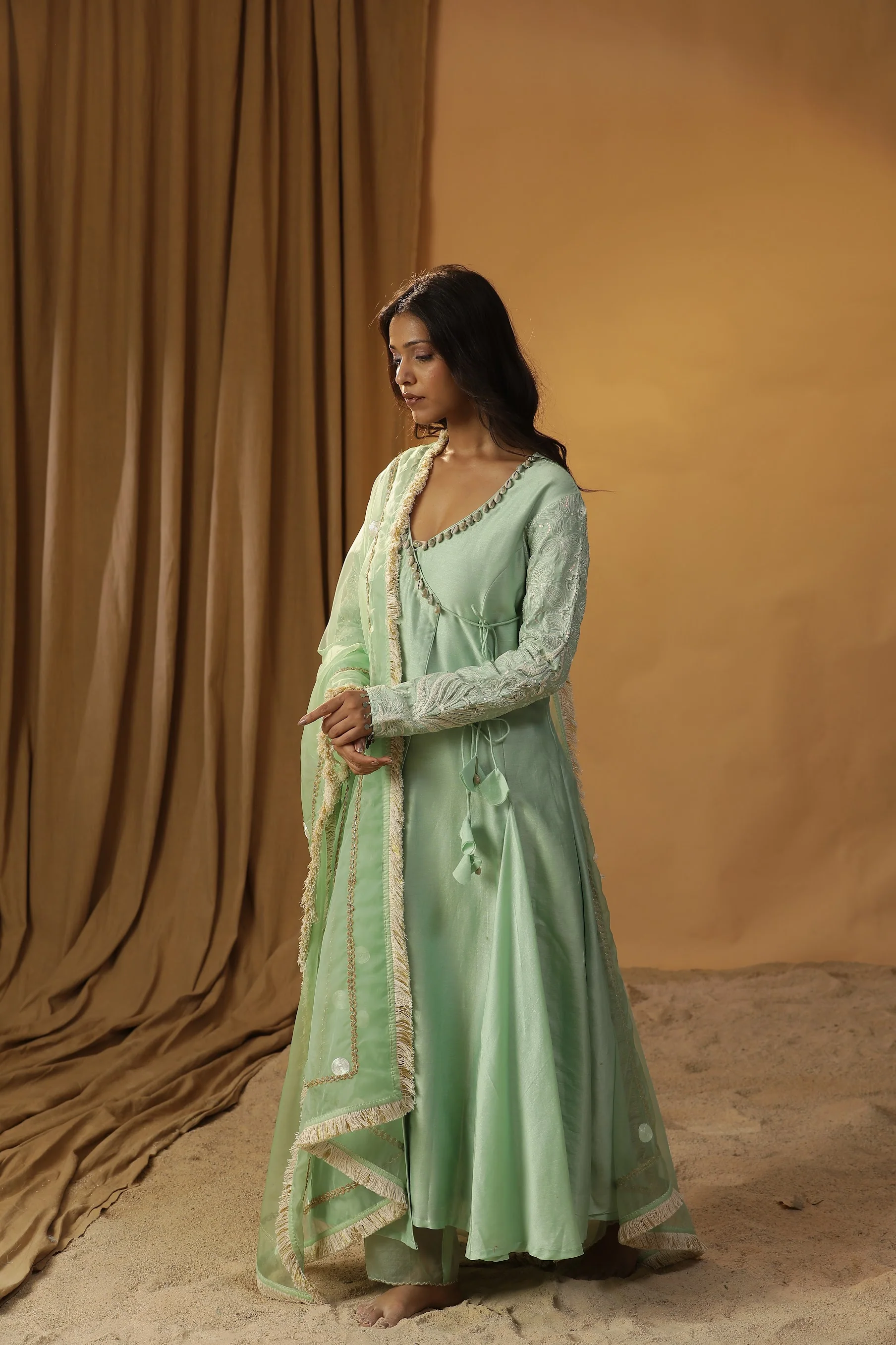 Pista green angrakha suit set - Image 3