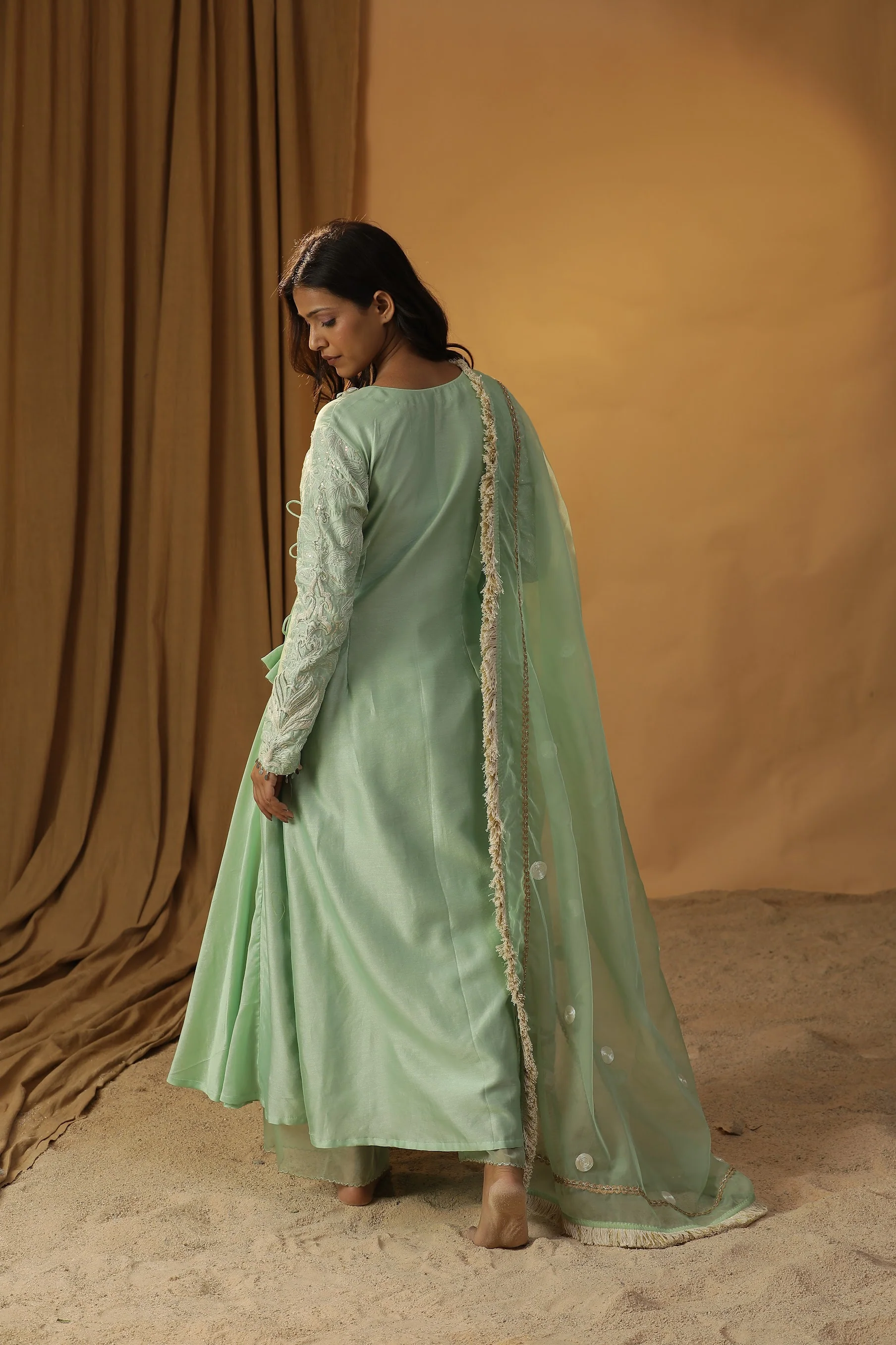 Pista green angrakha suit set - Image 4