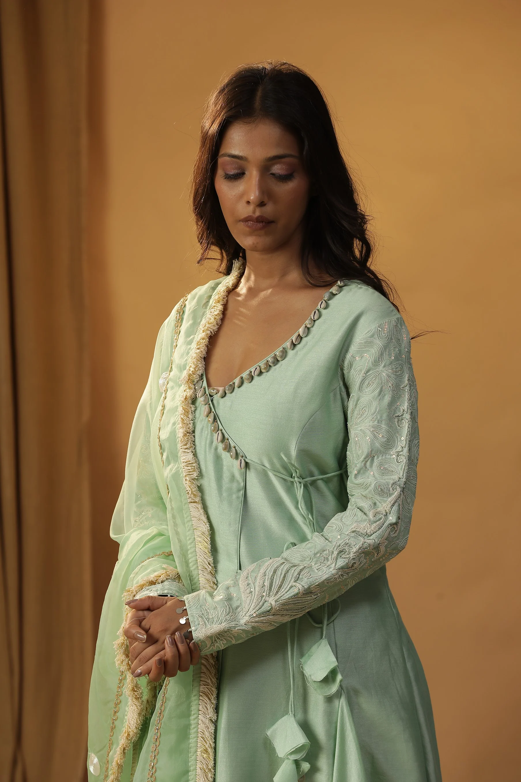 Pista green angrakha suit set - Image 5