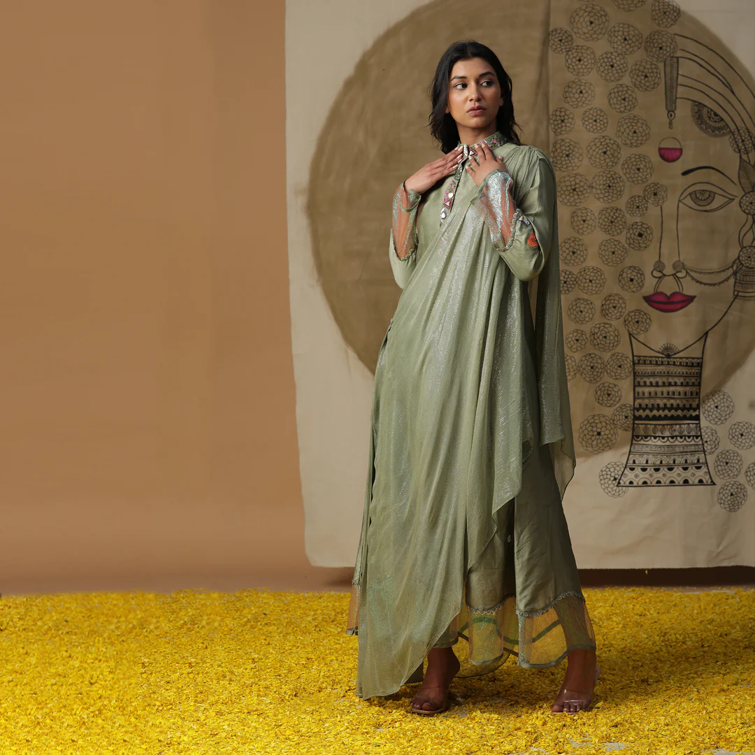 Pista Green Cowl Drape Set