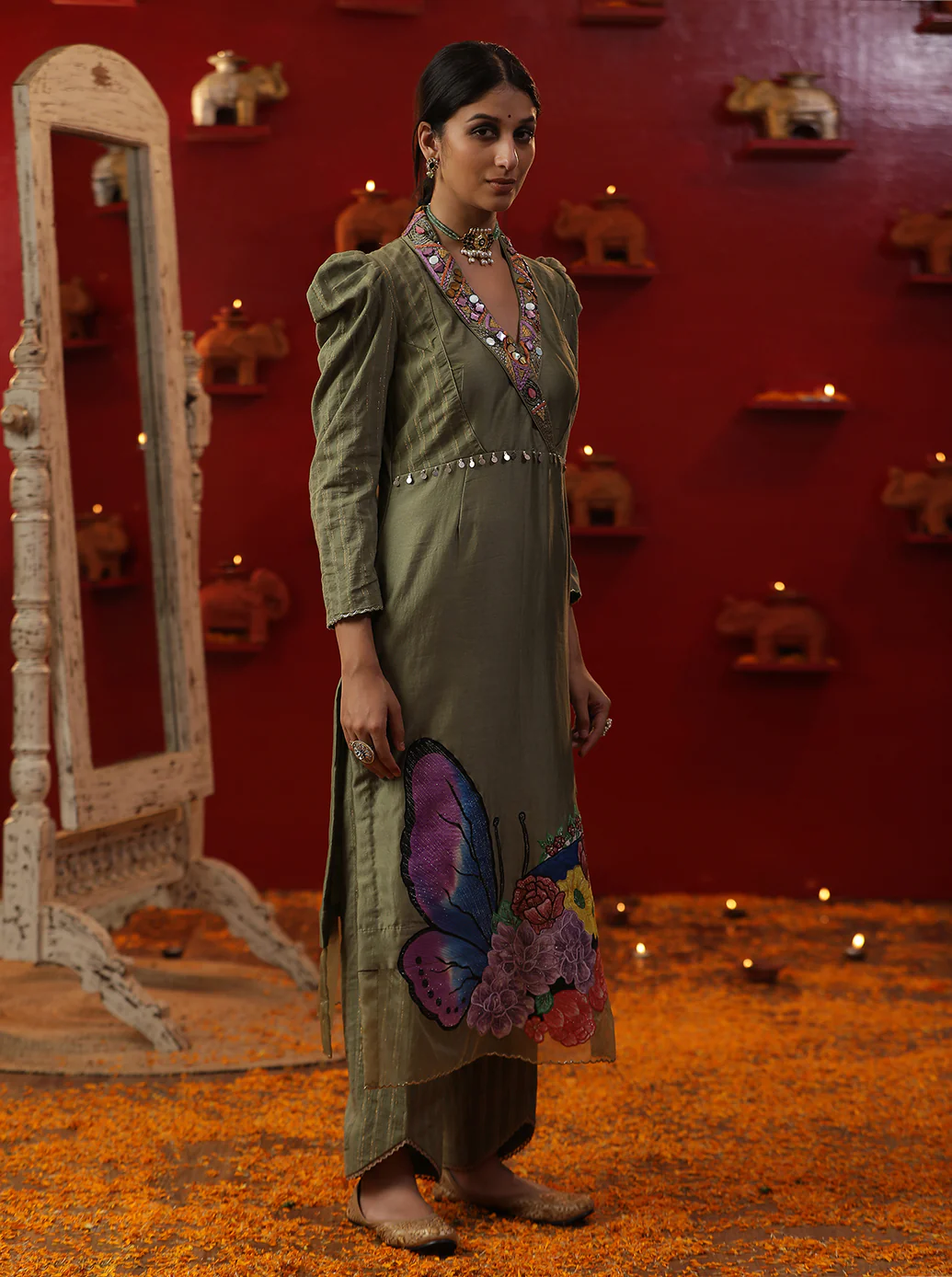Pista green Handpainted Suit set