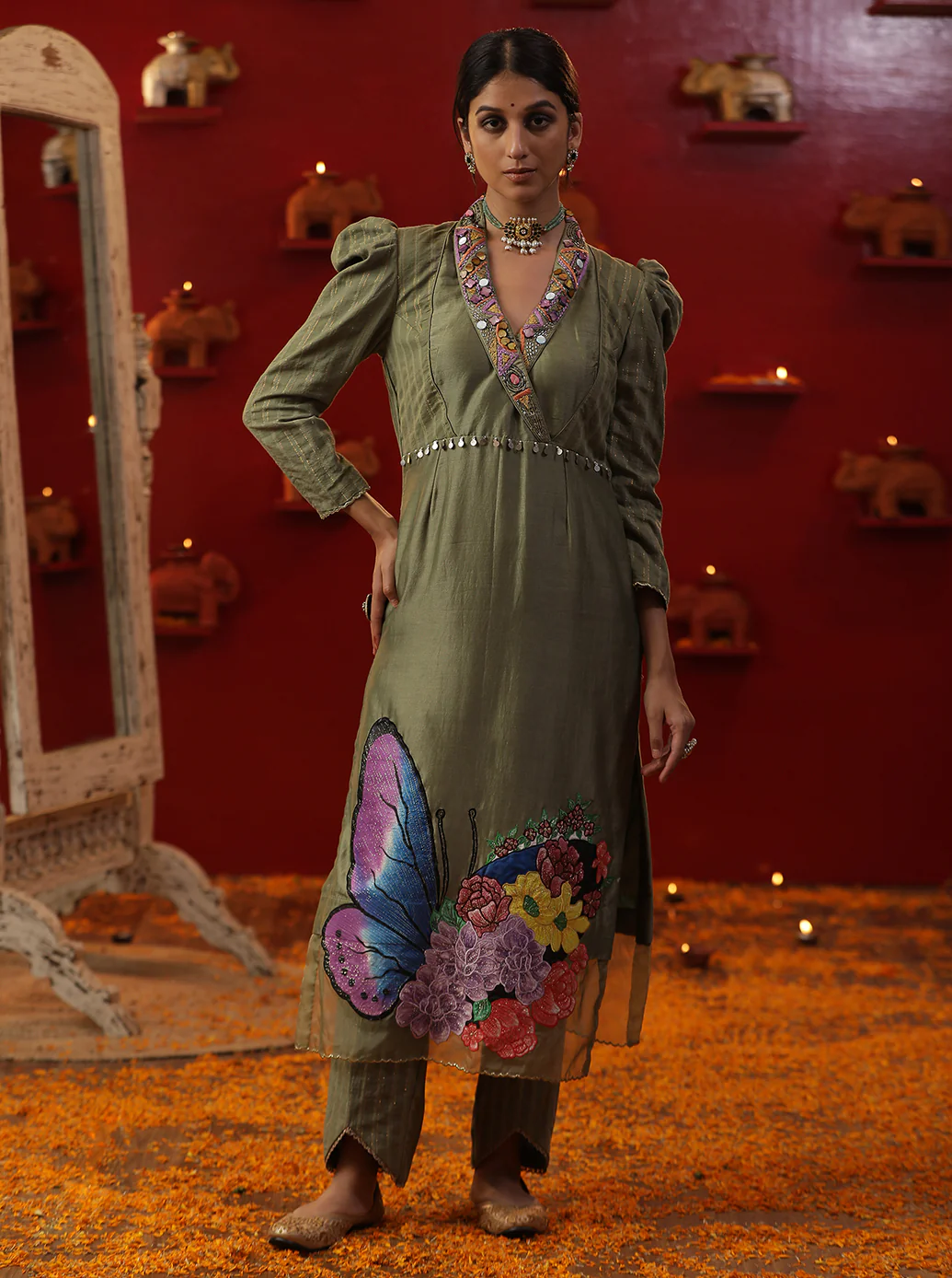 Pista green Handpainted Suit set - Image 2