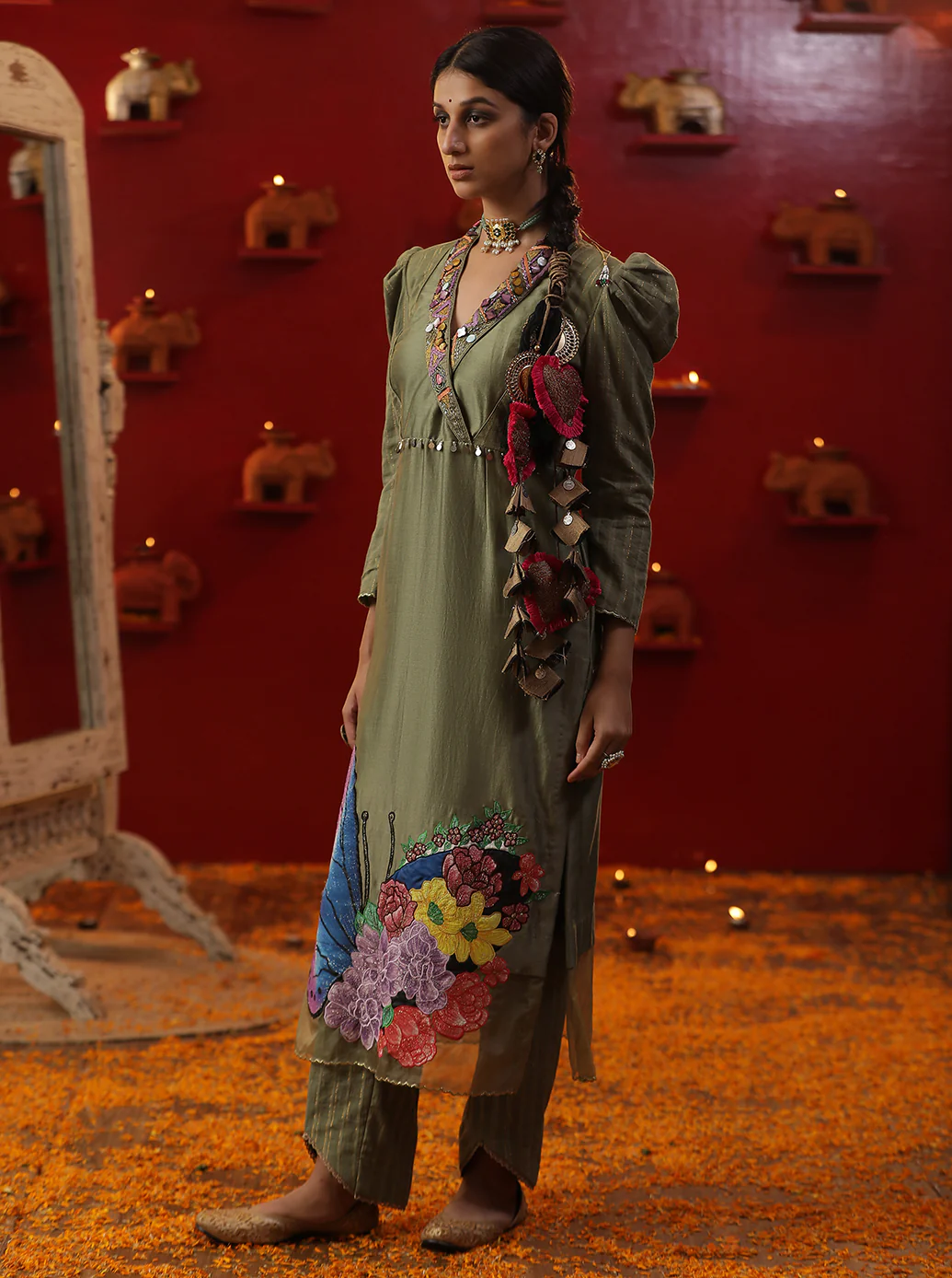 Pista green Handpainted Suit set - Image 3