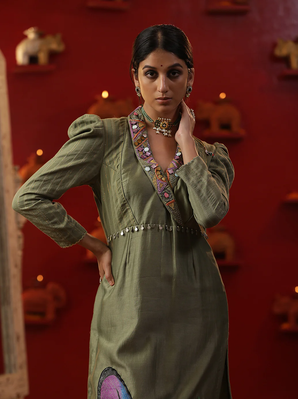 Pista green Handpainted Suit set - Image 4