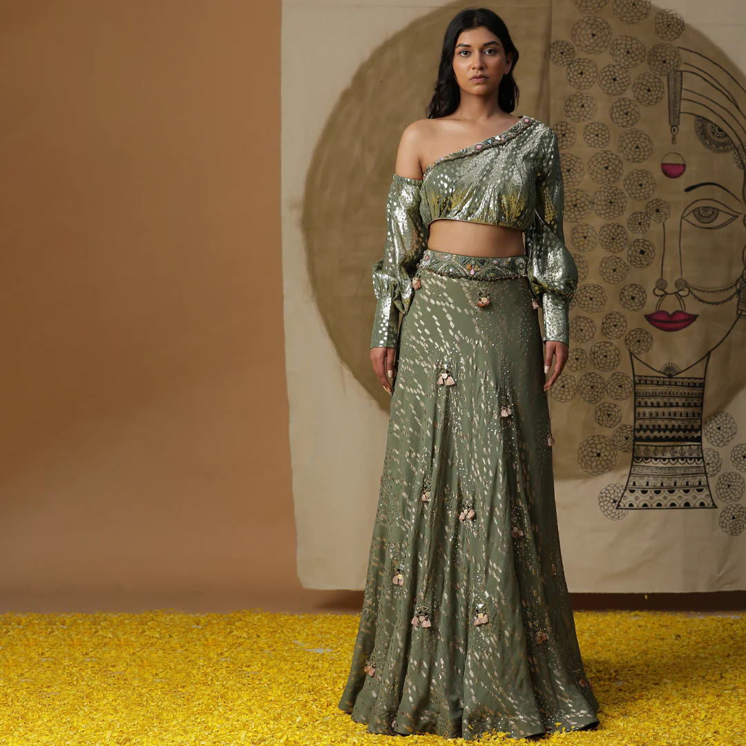 Pista green lehenga set