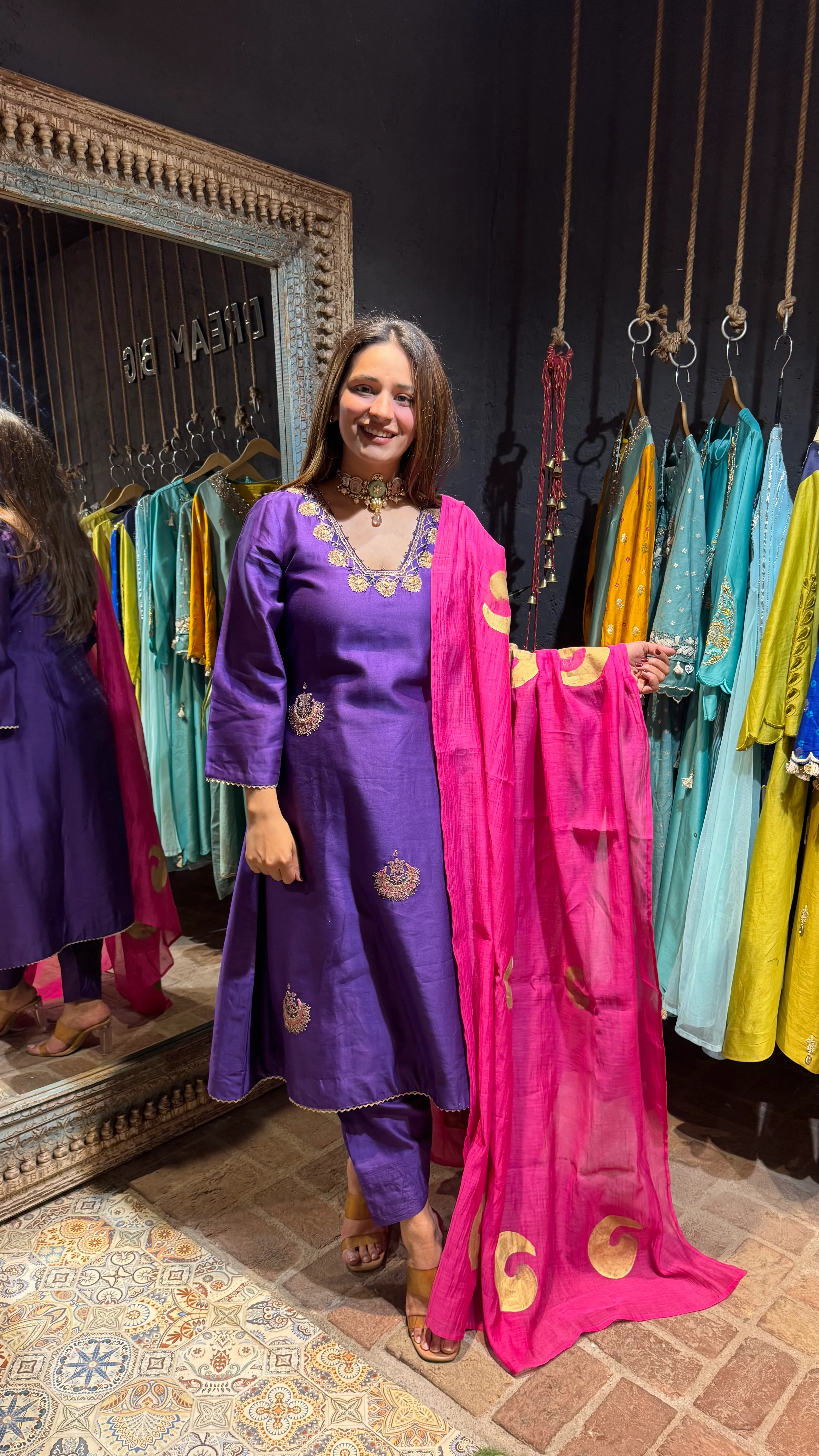 Purple Bali Hand Embroidered Suit Set