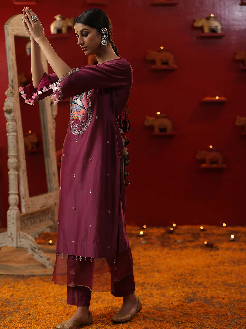 Purple bird handpainted suit set - Image 2