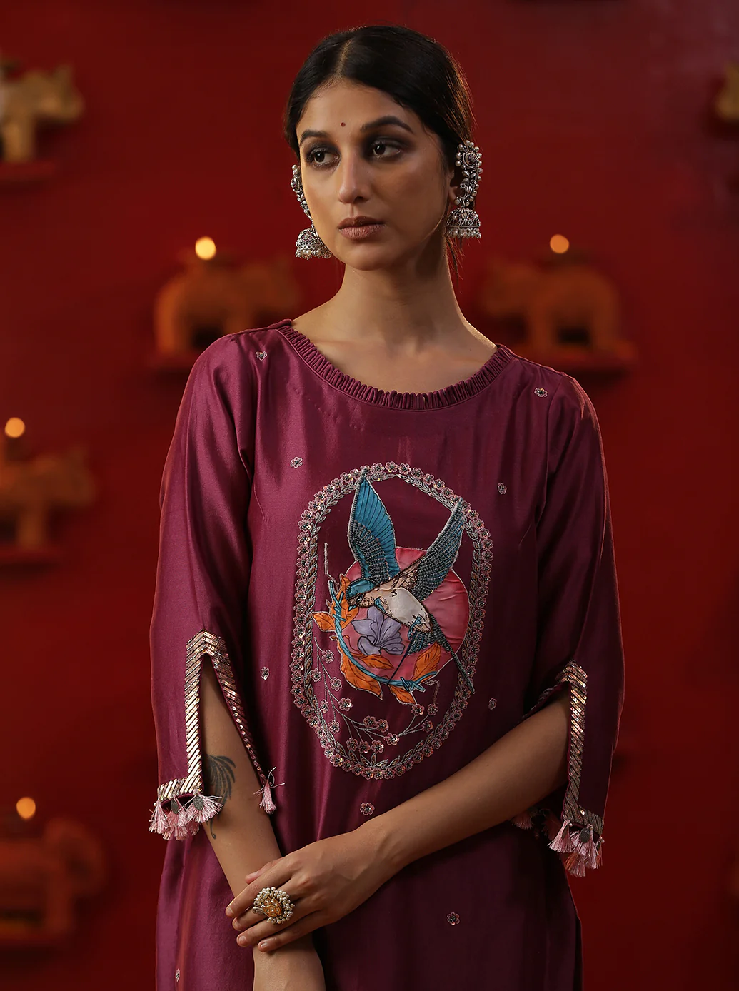 Purple bird handpainted suit set - Image 3