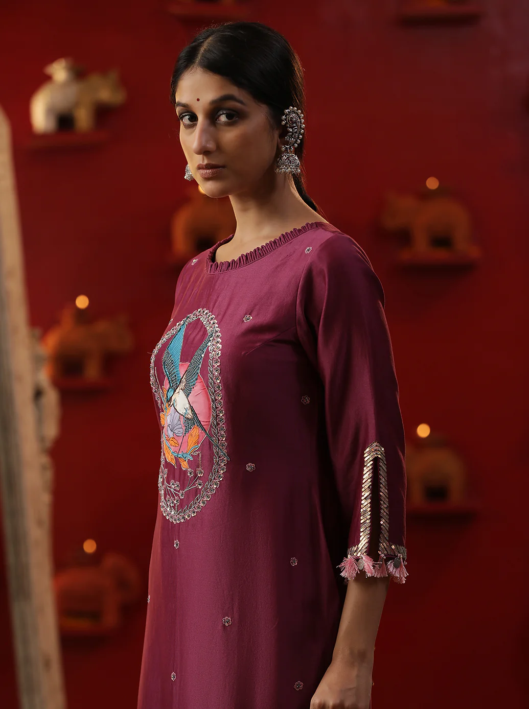 Purple bird handpainted suit set - Image 4