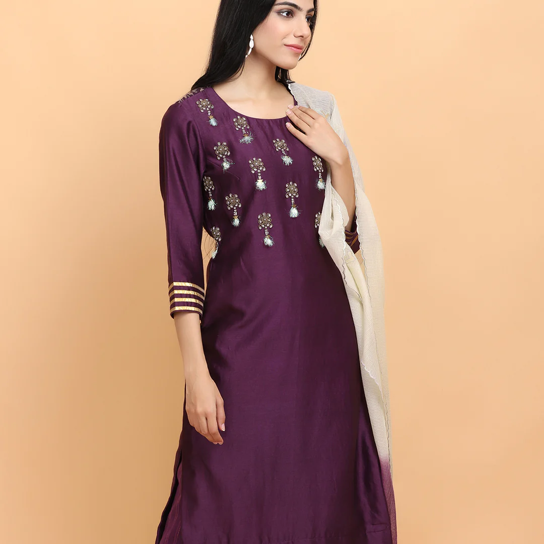 Purple Chanderi Suit Set - Image 3