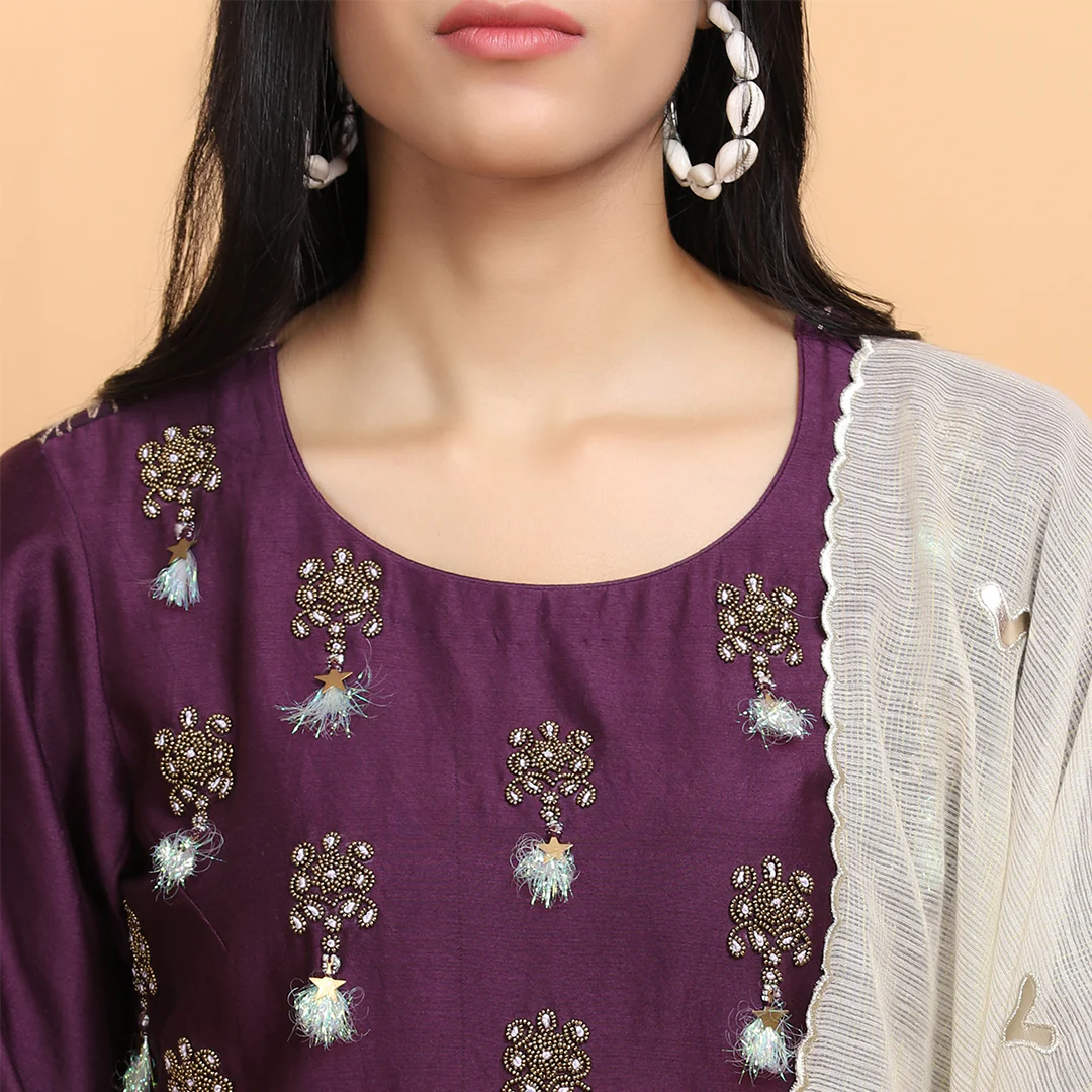 Purple Chanderi Suit Set - Image 4
