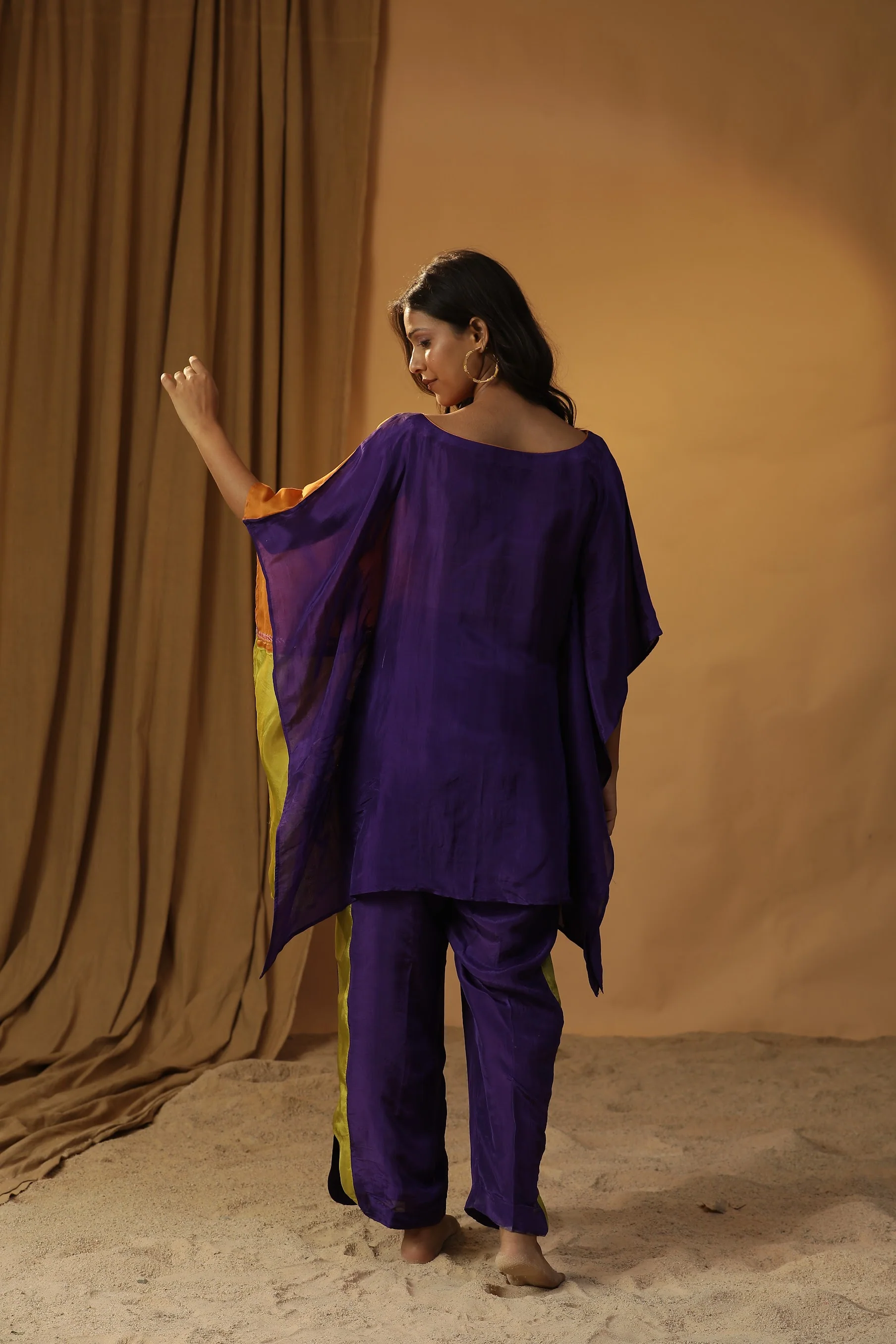 Purple floral block print kaftan coord set - Image 6