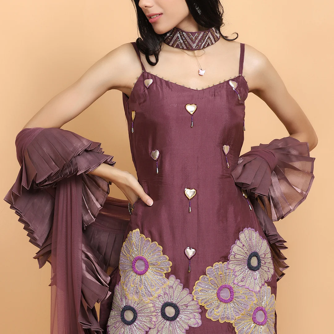 Purple Silk Garara Set - Image 4