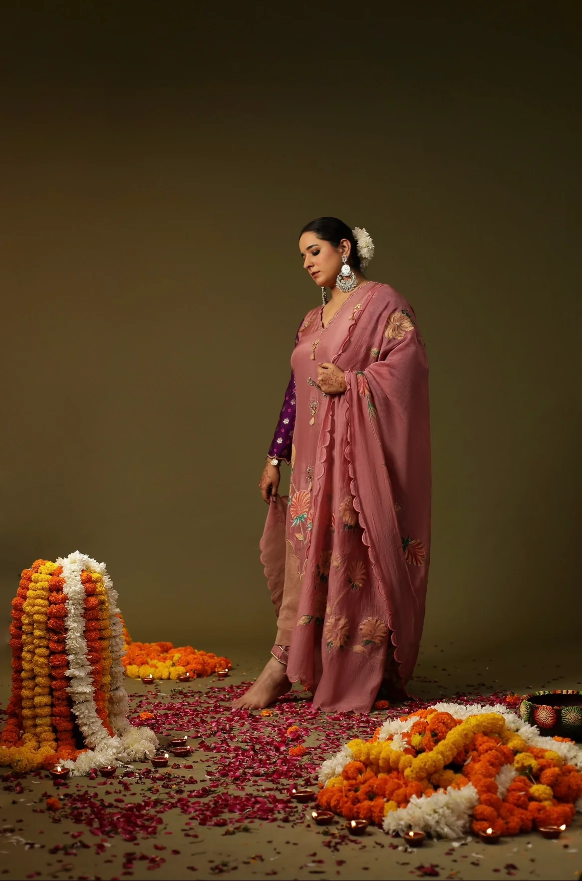 Ram-Janki dusty pink chanderi suit set