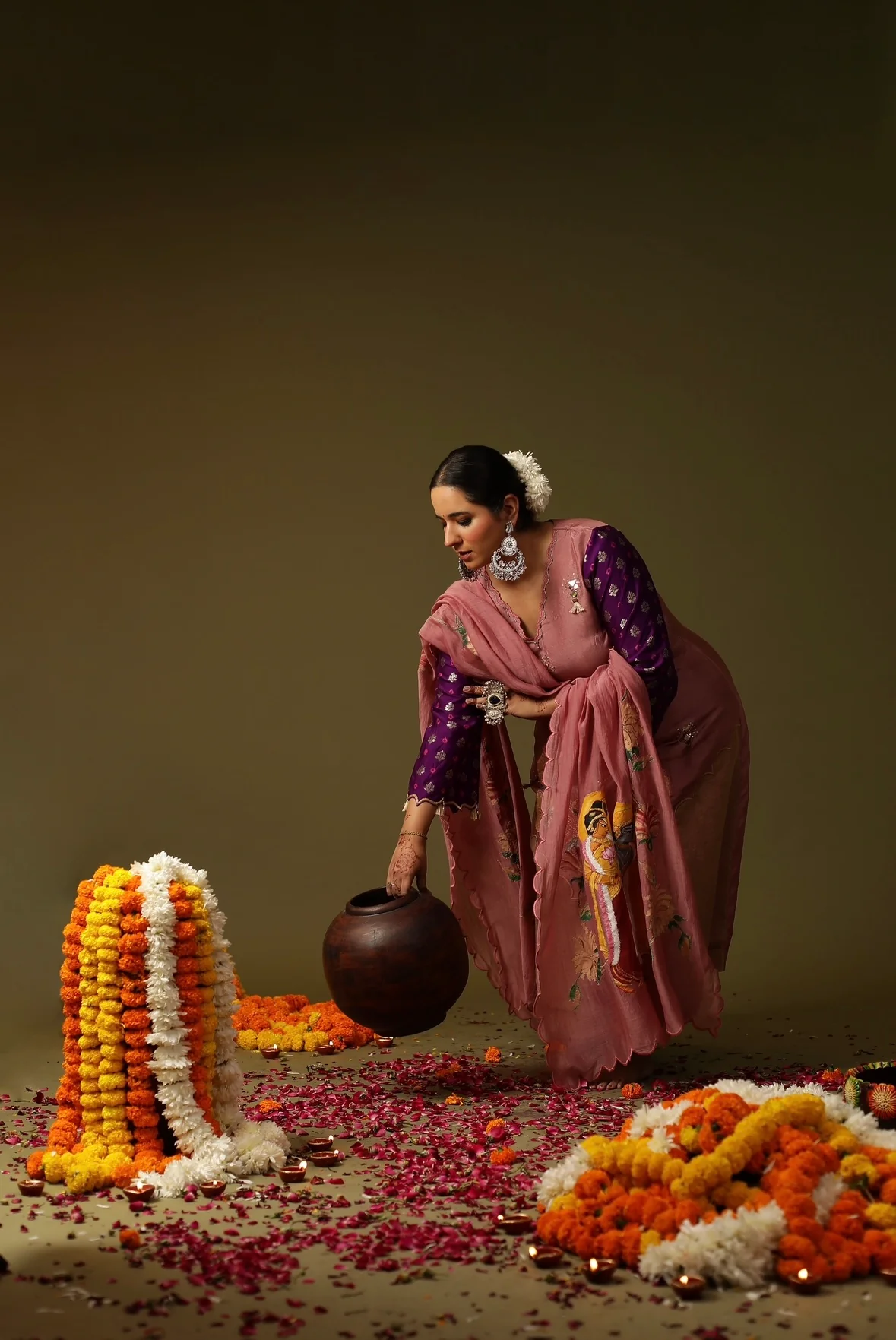 Ram-Janki dusty pink chanderi suit set - Image 2
