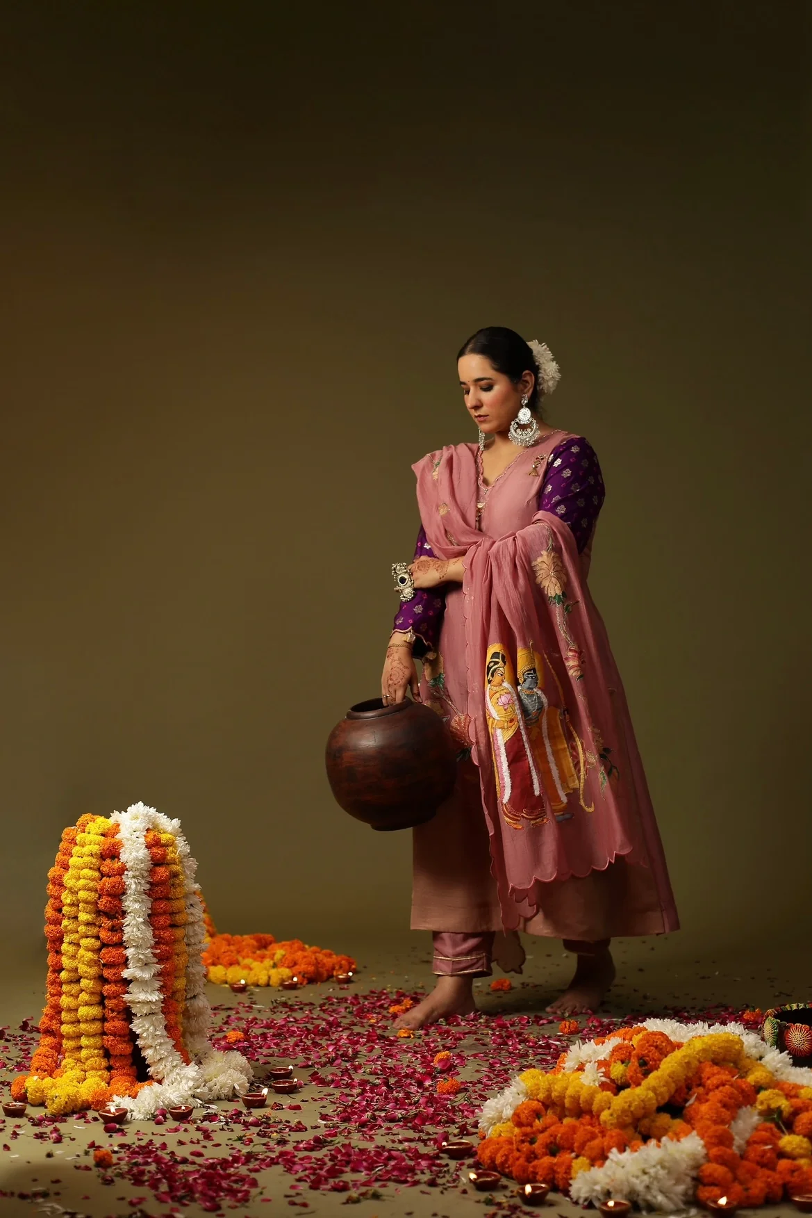 Ram-Janki dusty pink chanderi suit set - Image 3