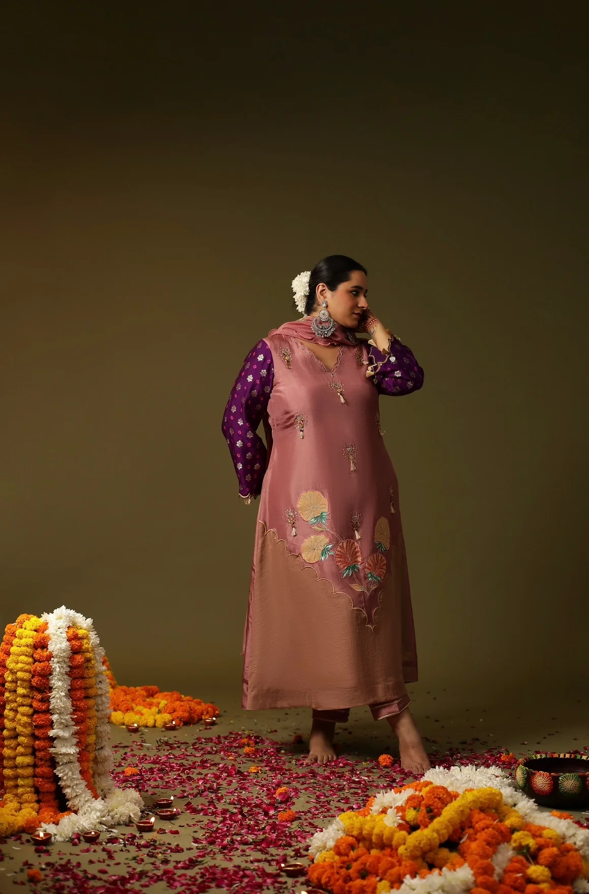 Ram-Janki dusty pink chanderi suit set - Image 4