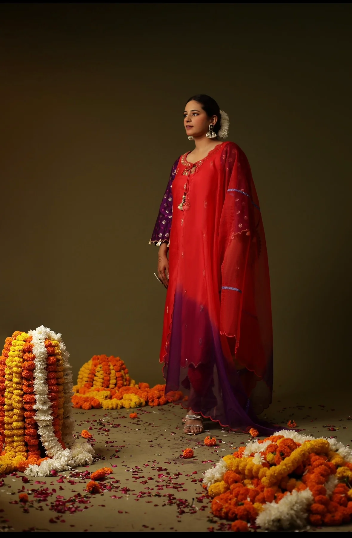 Red chanderi silk kurta set - Image 3