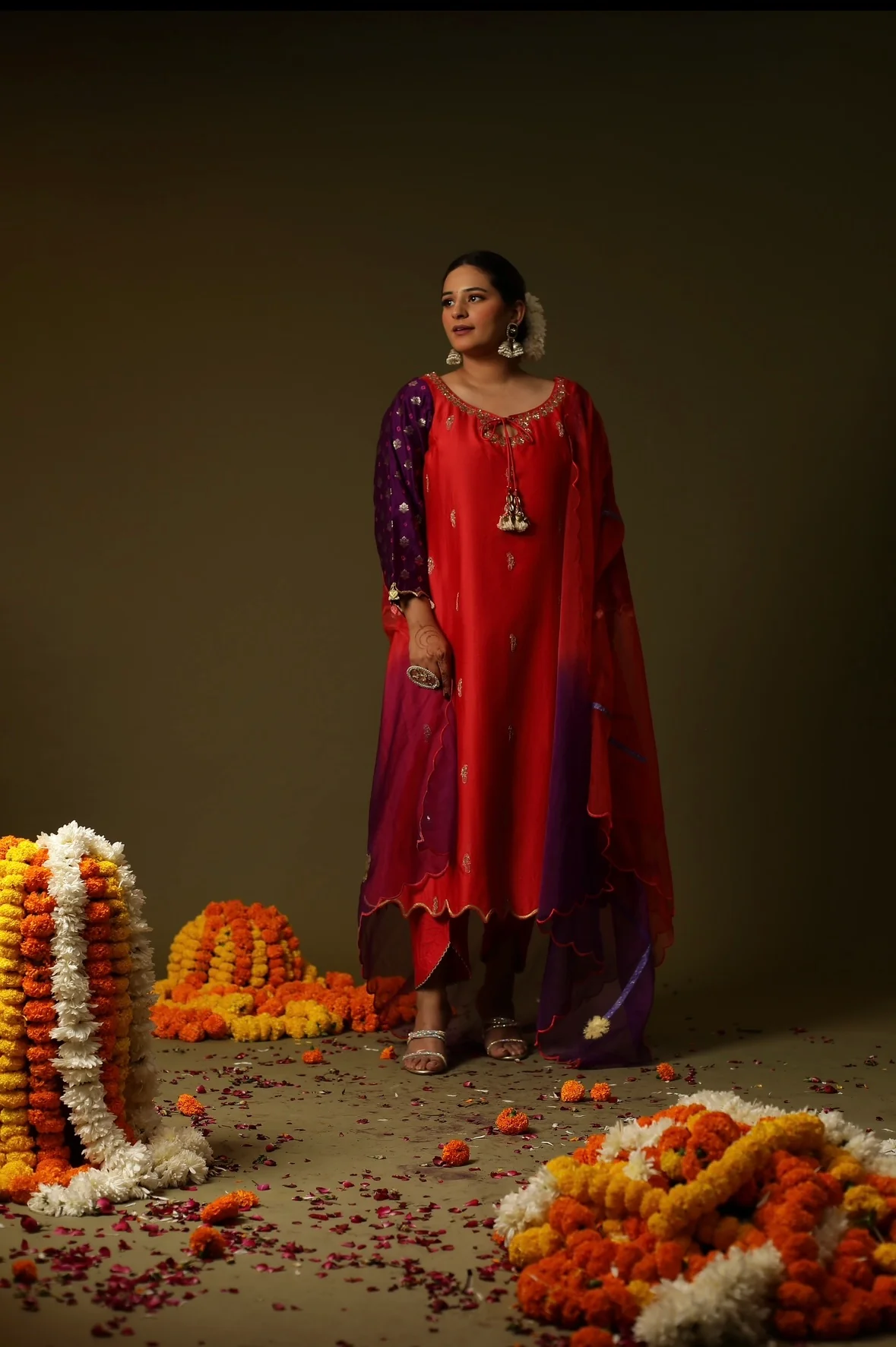 Red chanderi silk kurta set - Image 4