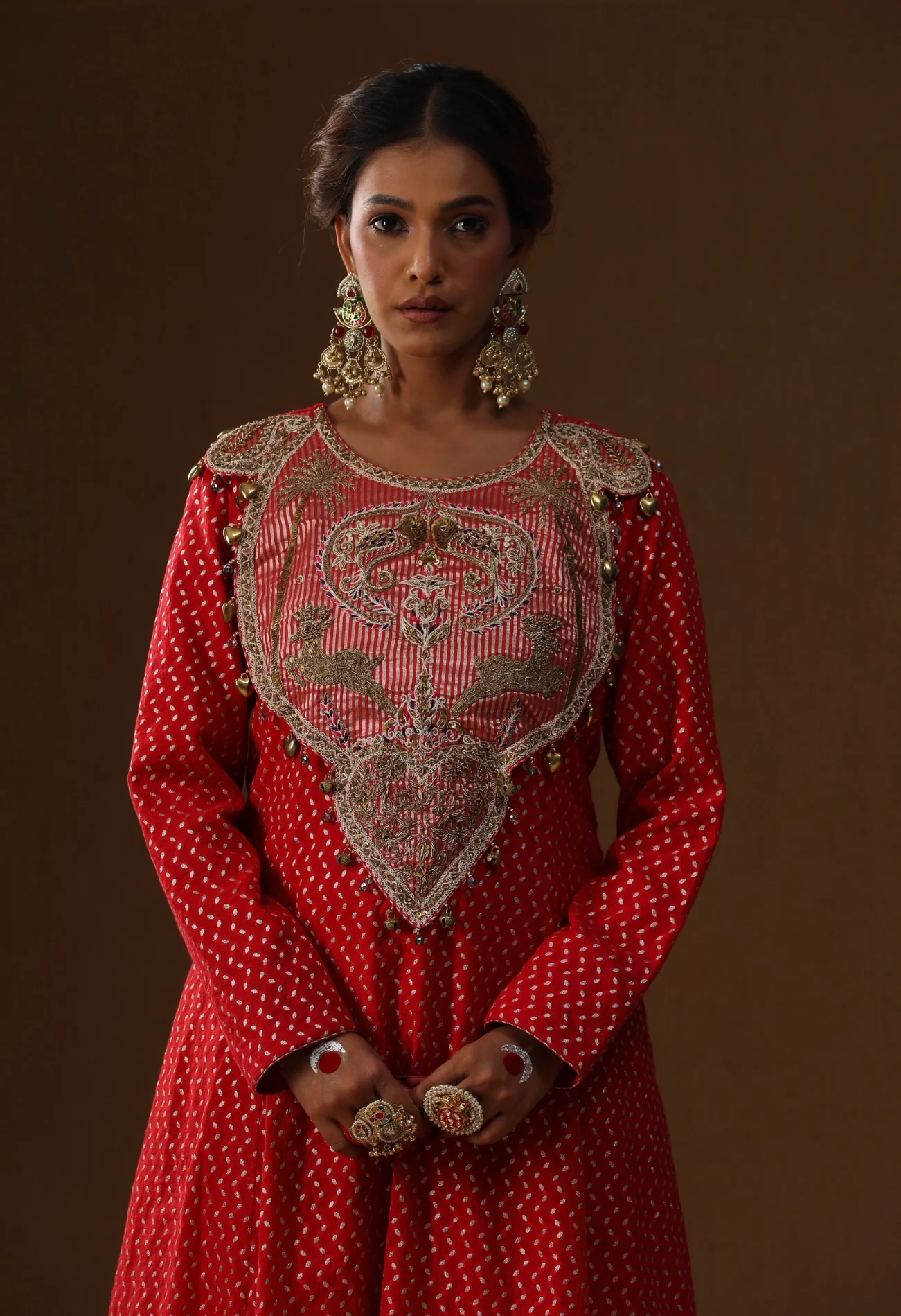 Red kastoori sakhi prem self suit set - Image 3