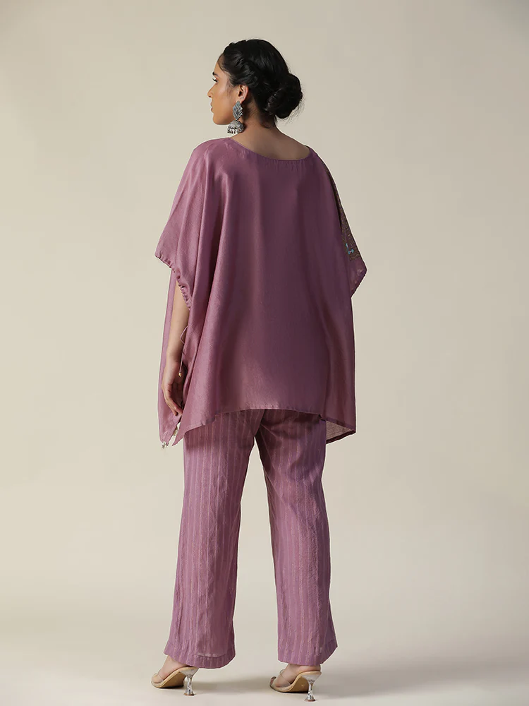 Rosy mauve embroidered short kaftan coord set - Image 7