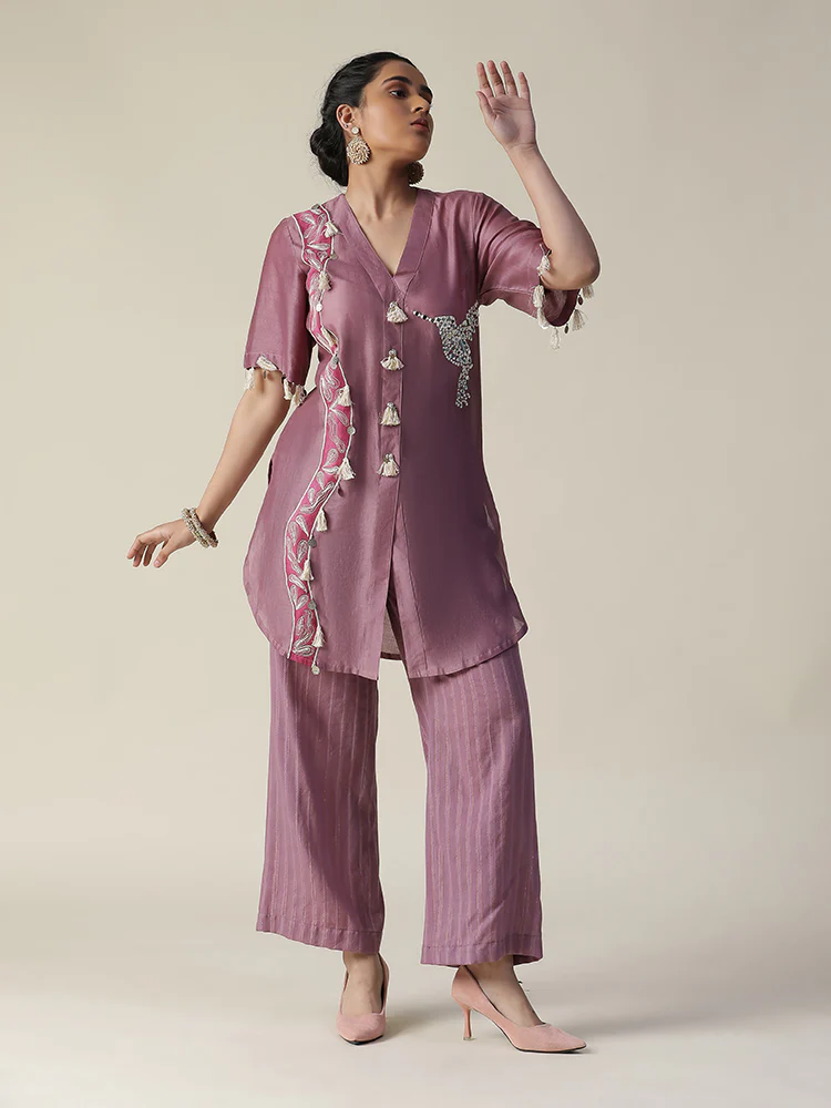 Rosy mauve hand painted coord set - Image 4