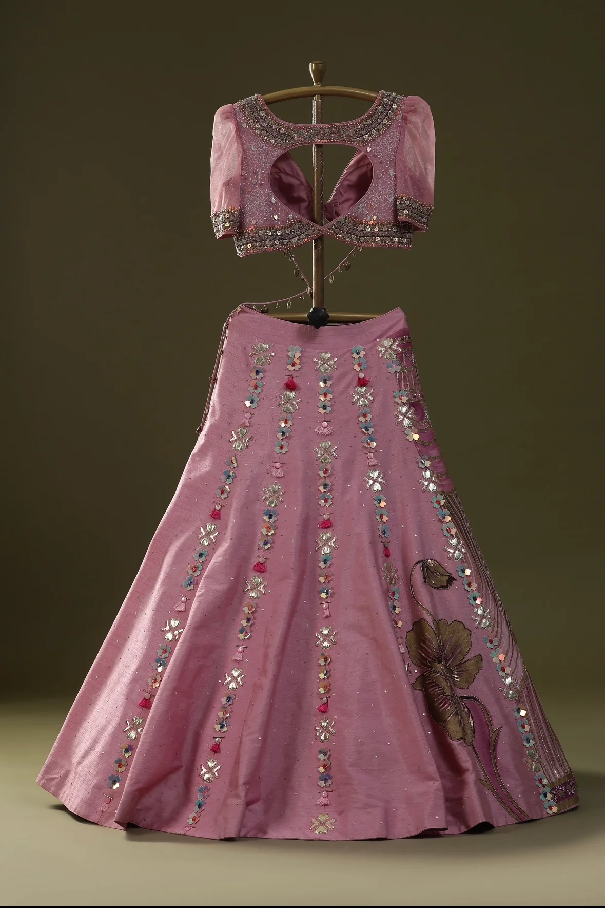 Rosy pink handpainted lehenga set - Image 3