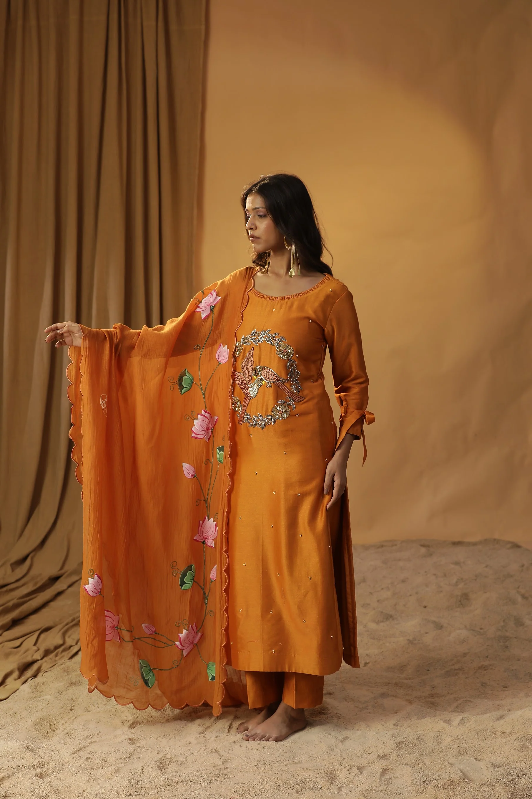 Brunt orange bird embroidered suit set - Image 3