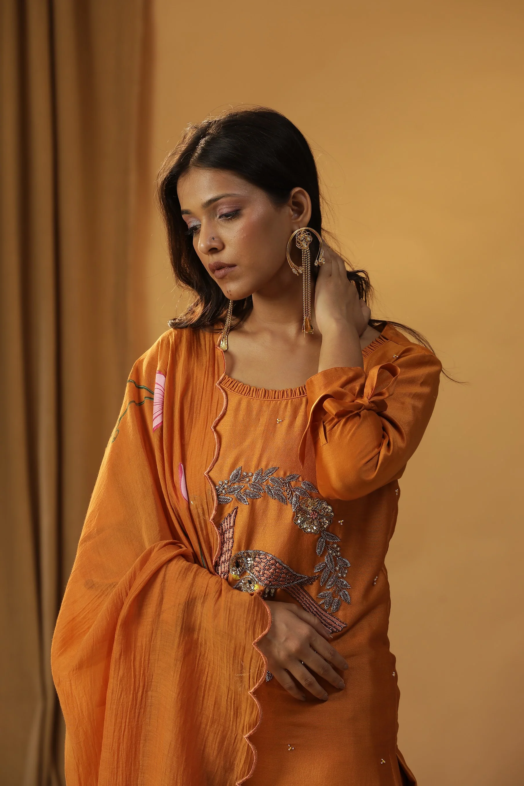 Brunt orange bird embroidered suit set - Image 4
