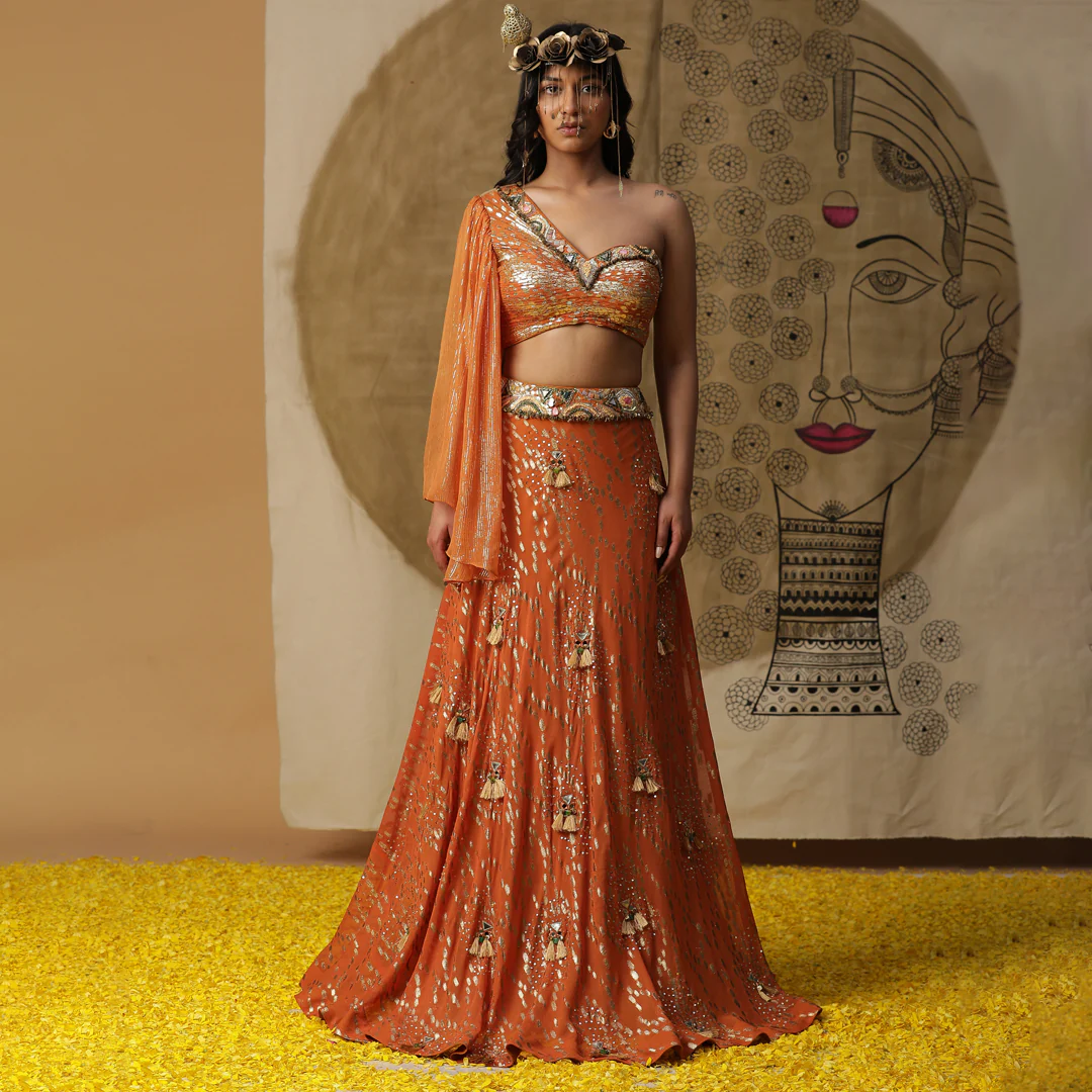 Rust orange skirt set