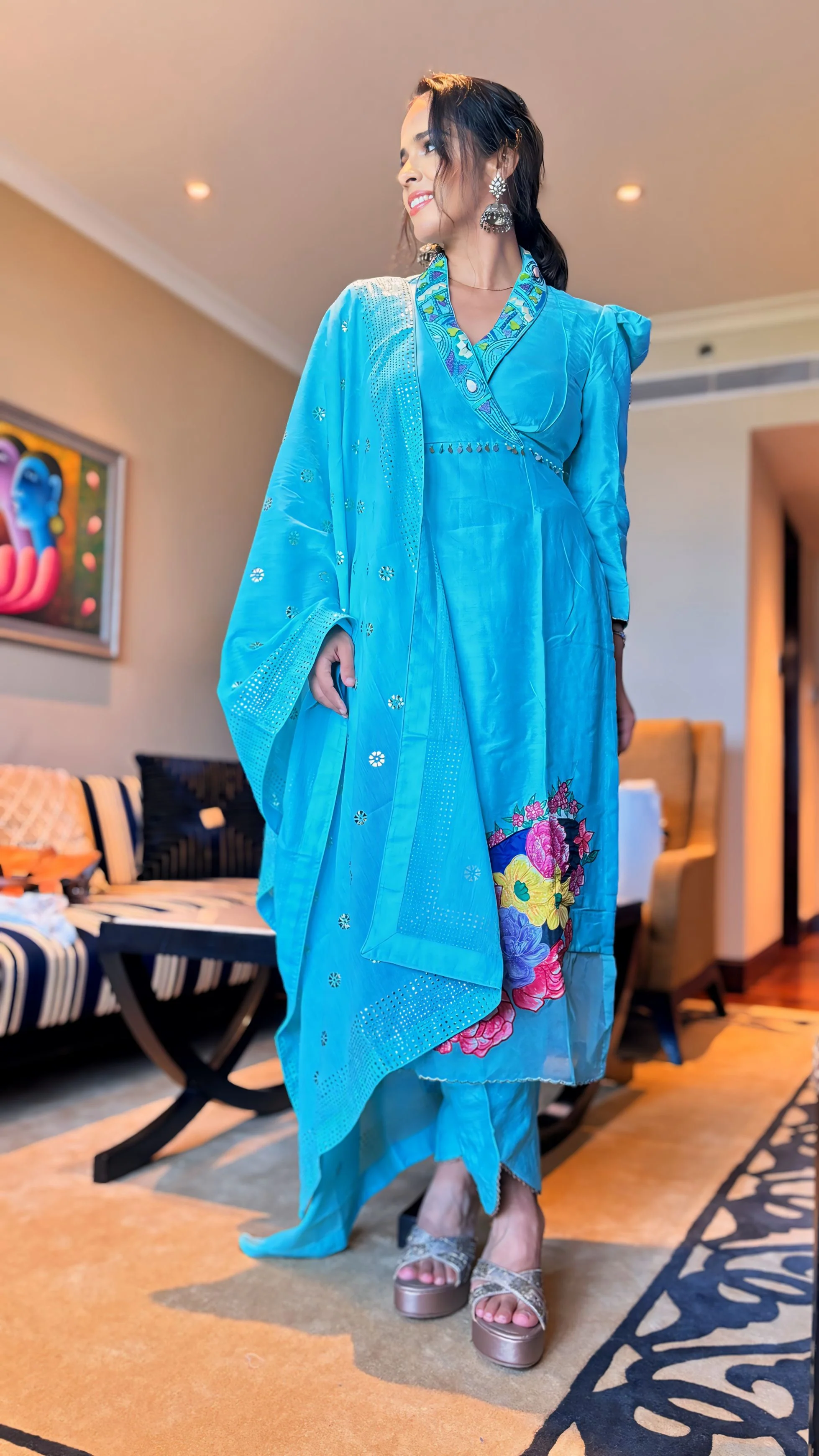 Saina Nehwal in signature butterfly handpainted suit set - Image 3