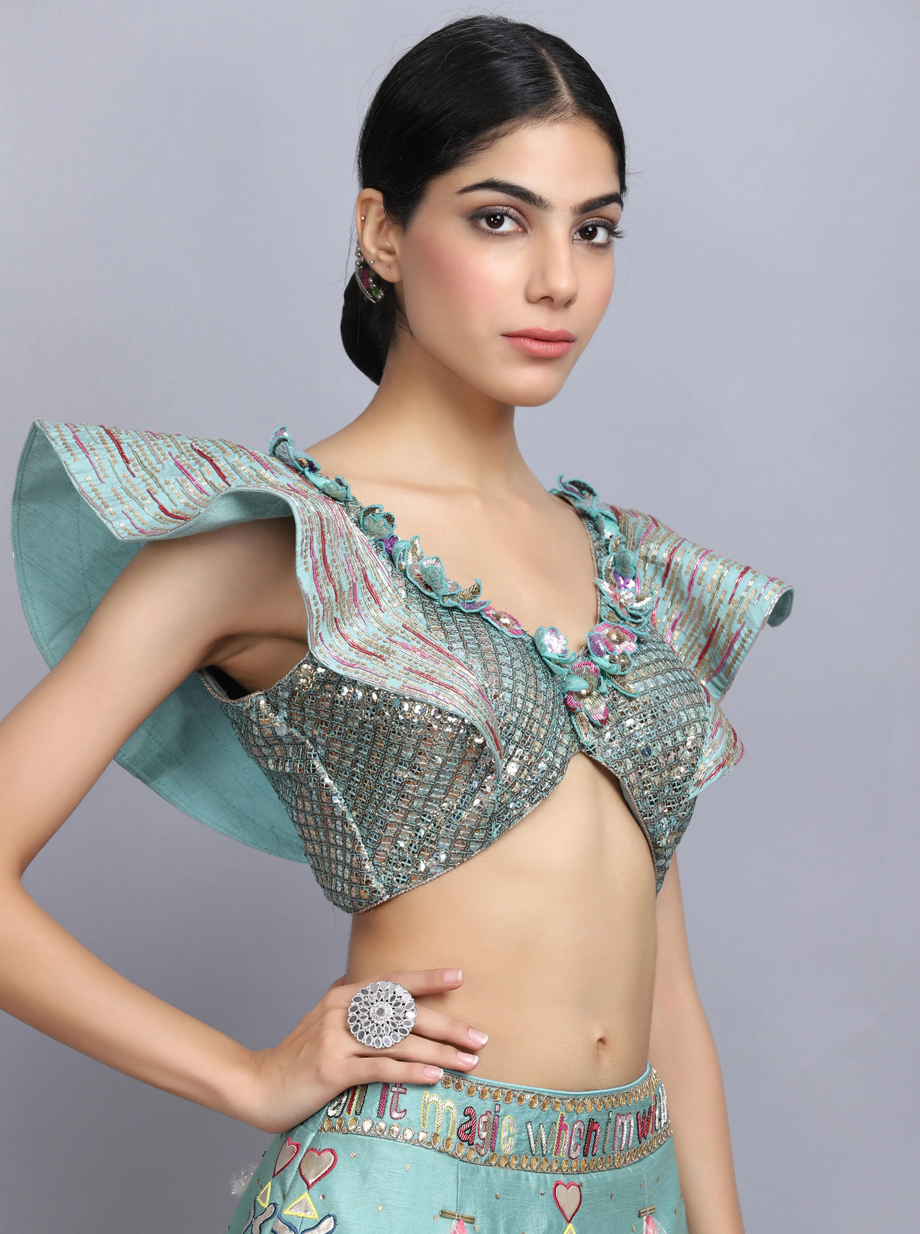 Tarini Bhatia in sapphire blue handpainted lehenga set - Image 4