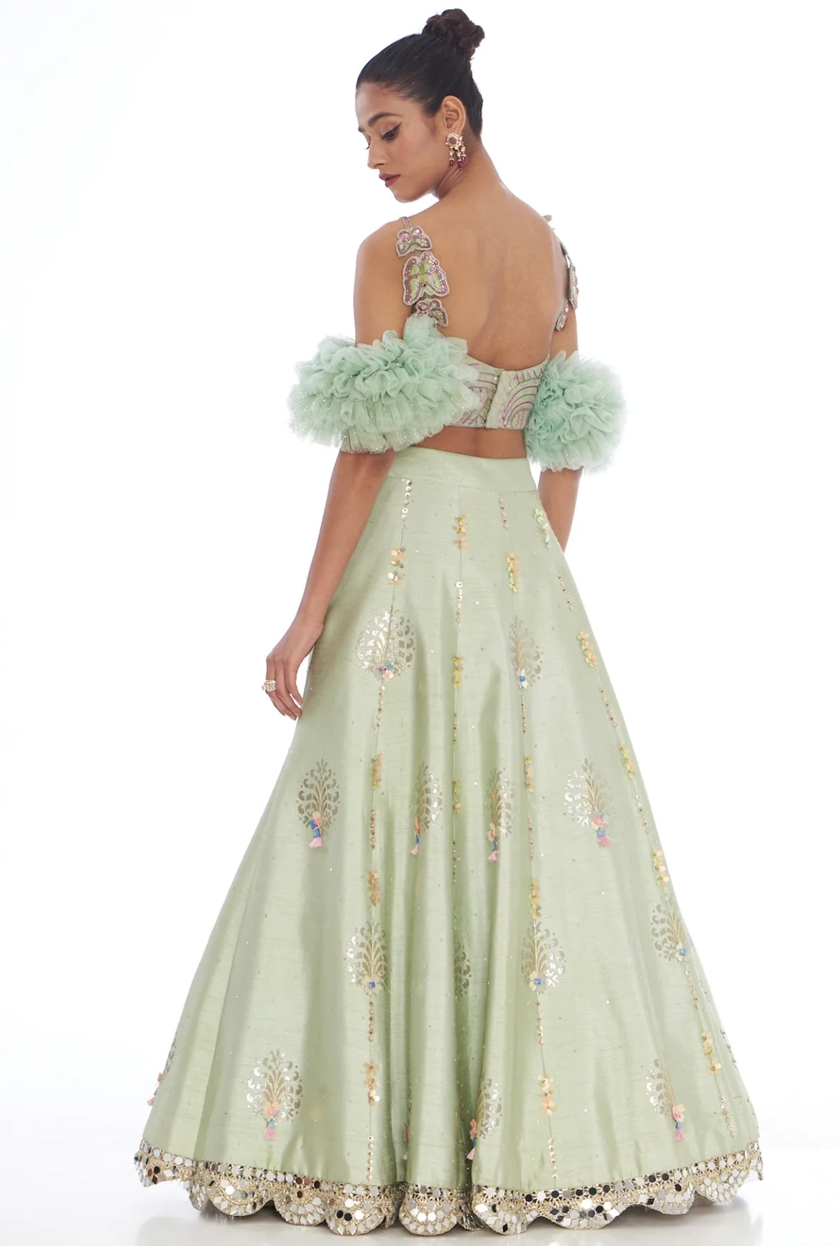 Sea green bell handpainted lehenga set - Image 2