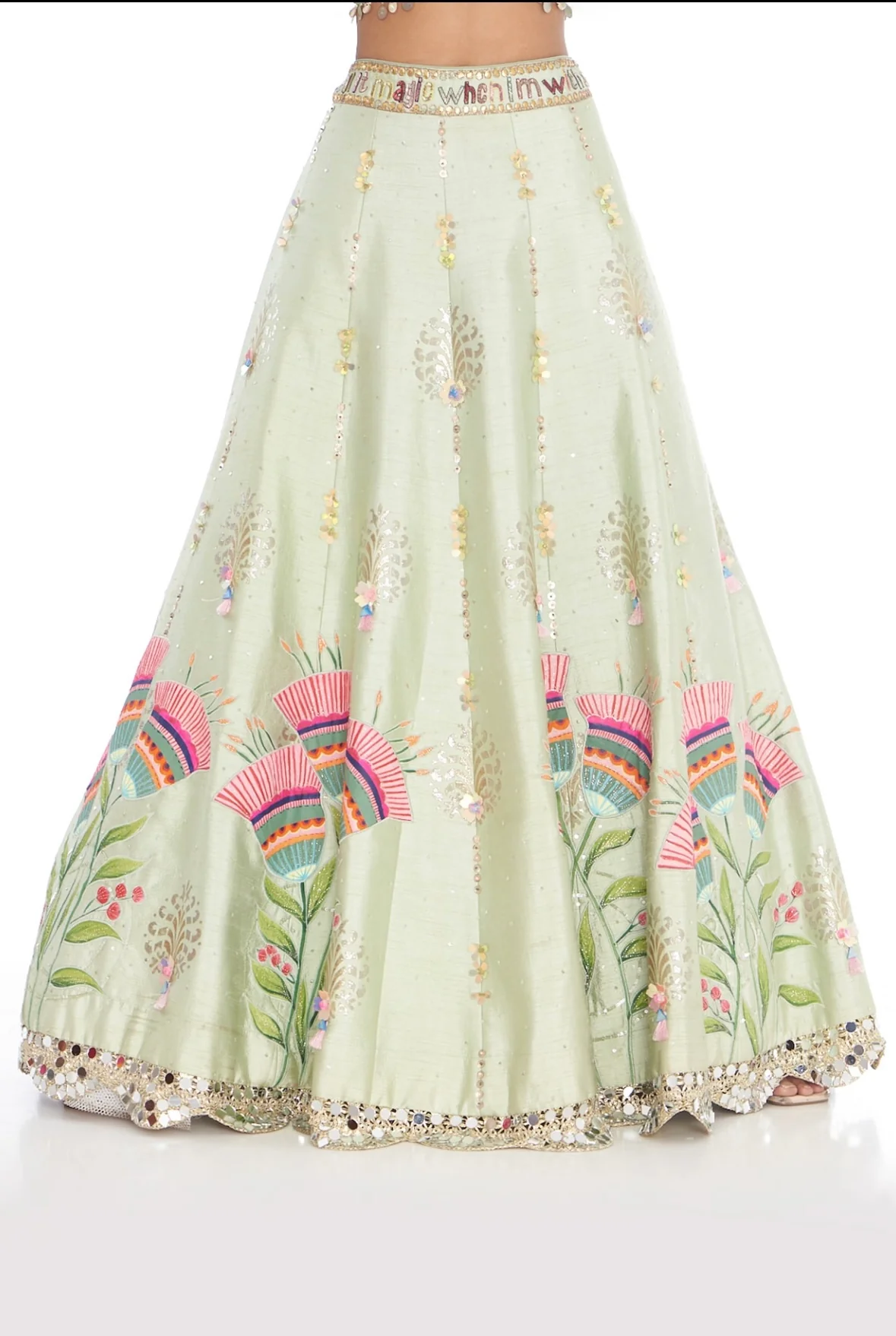 Sea green bell handpainted lehenga set - Image 4
