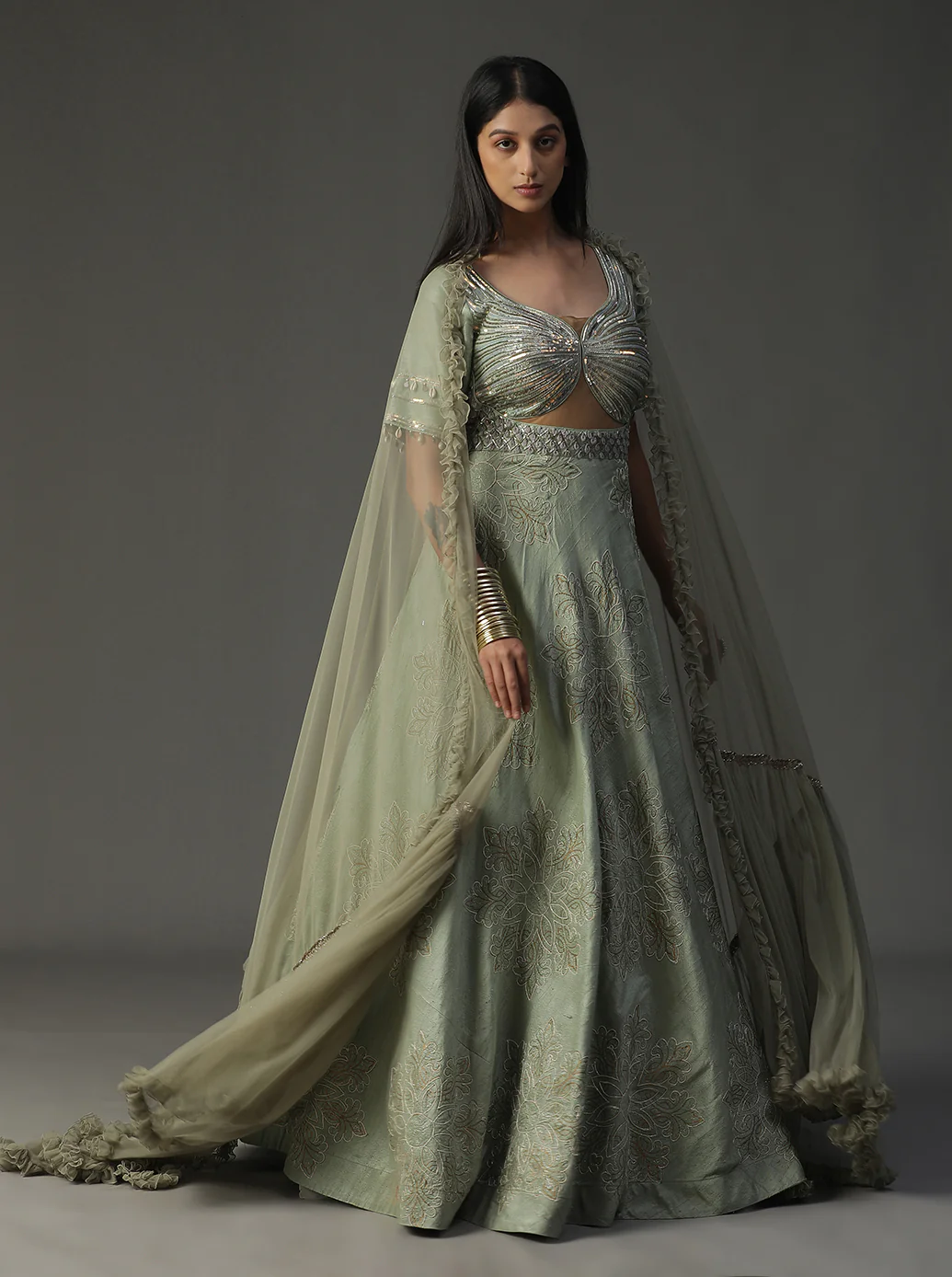 Sea green Handpainted Gown Set