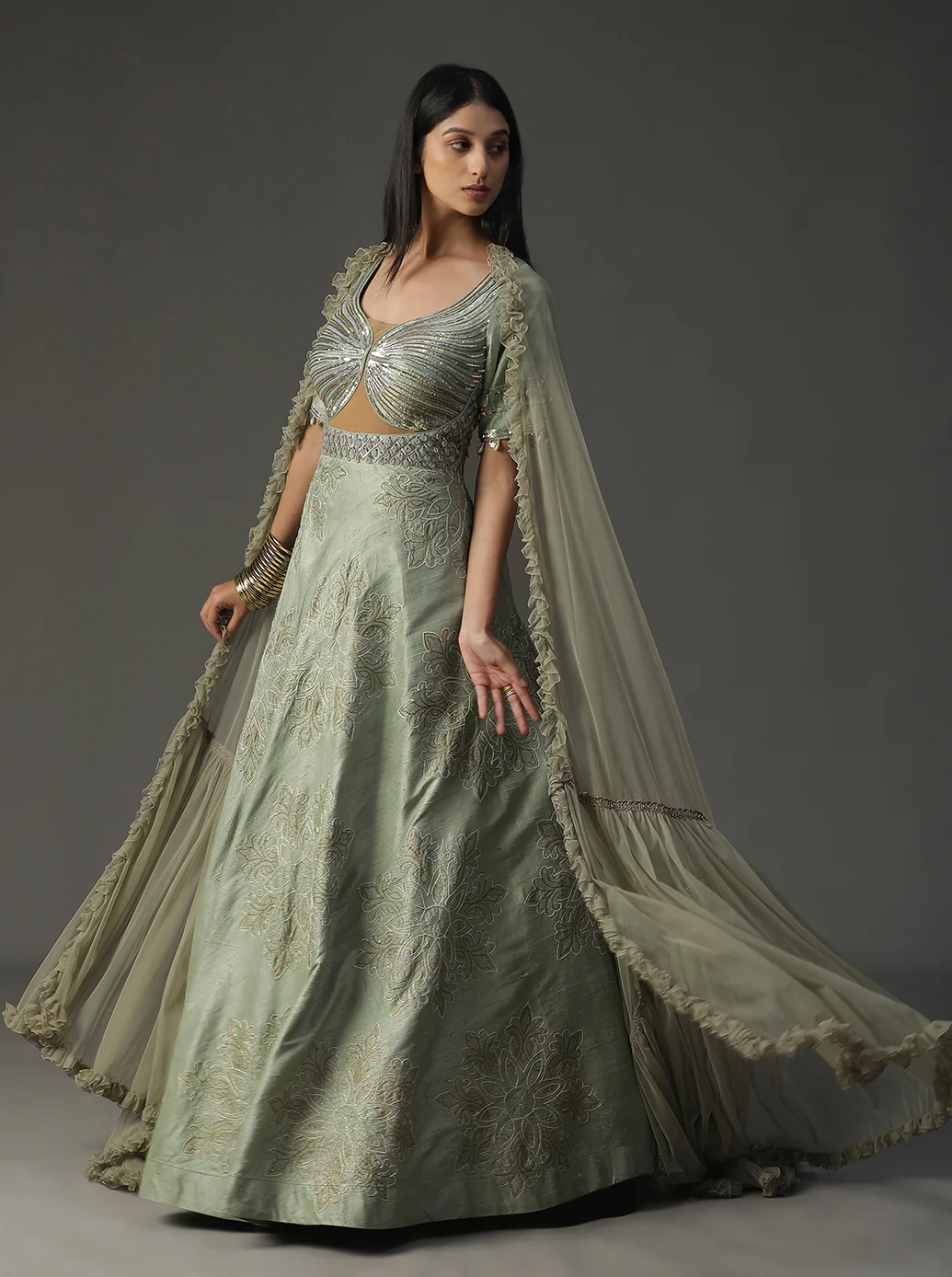 Sea green Handpainted Gown Set - Image 2