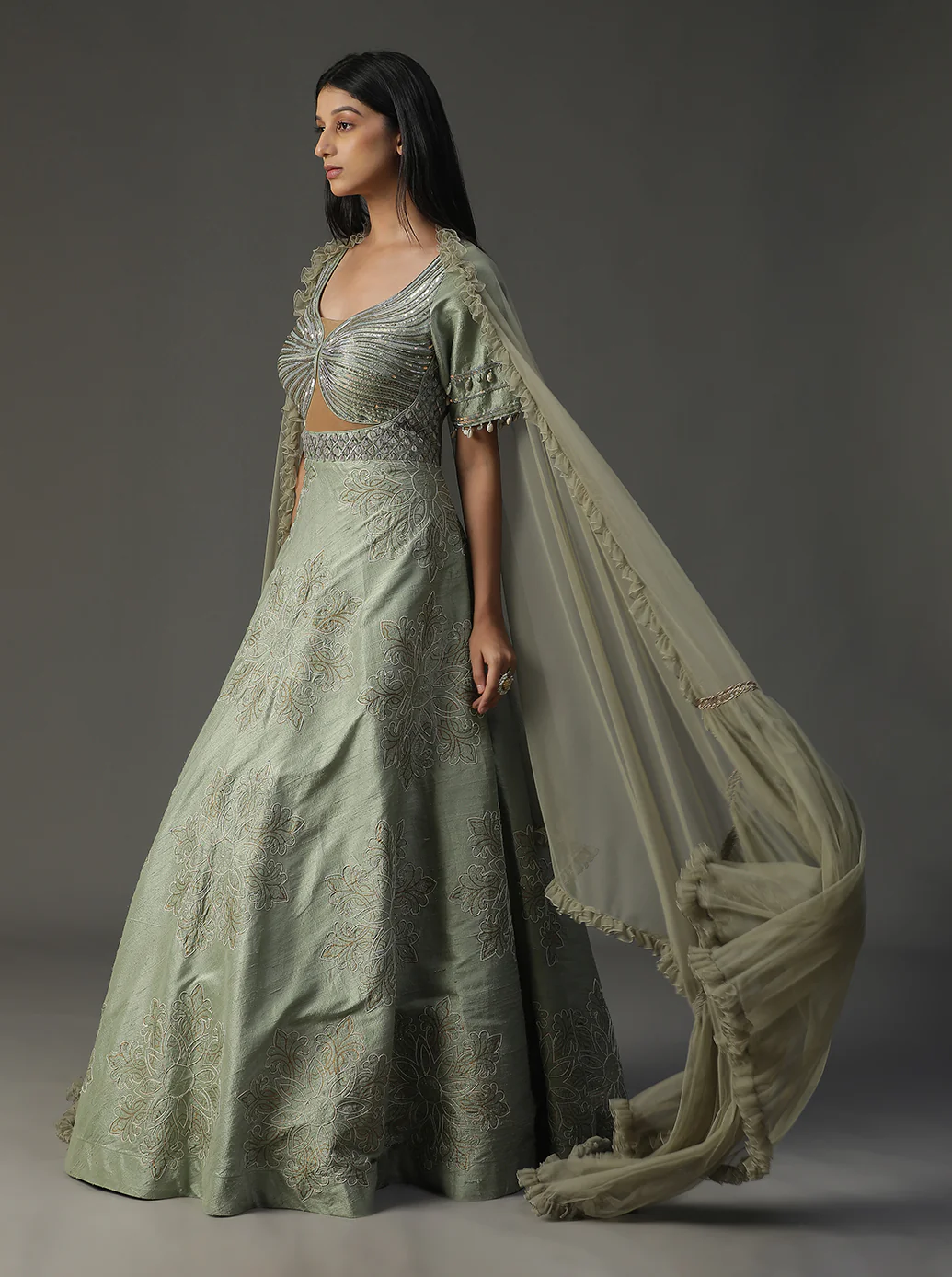 Sea green Handpainted Gown Set - Image 3