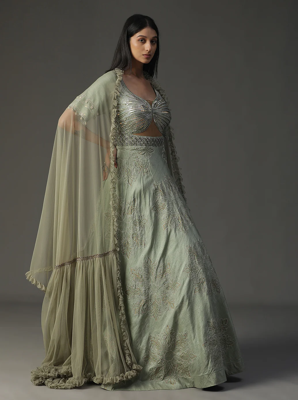 Sea green Handpainted Gown Set - Image 4