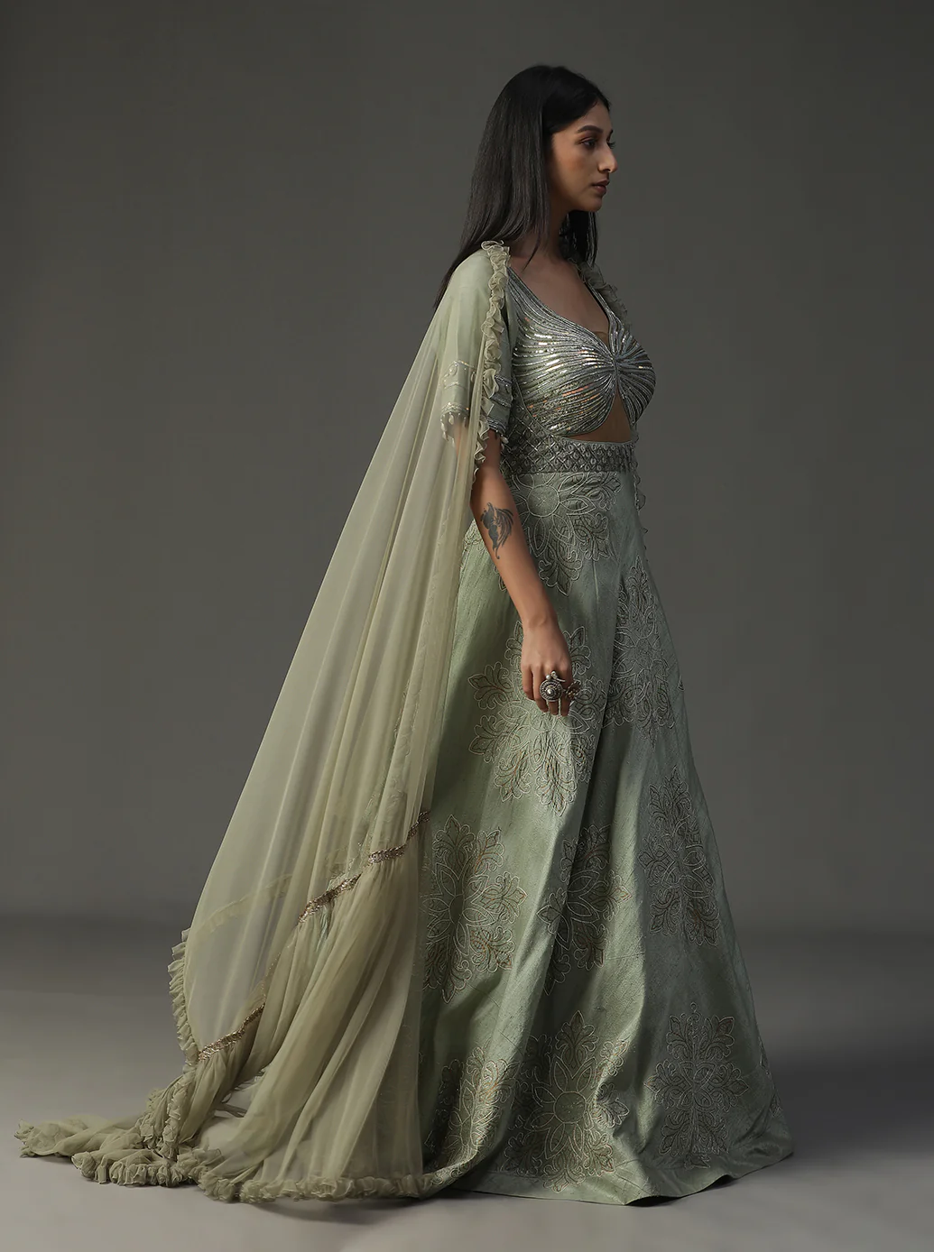 Sea green Handpainted Gown Set - Image 5