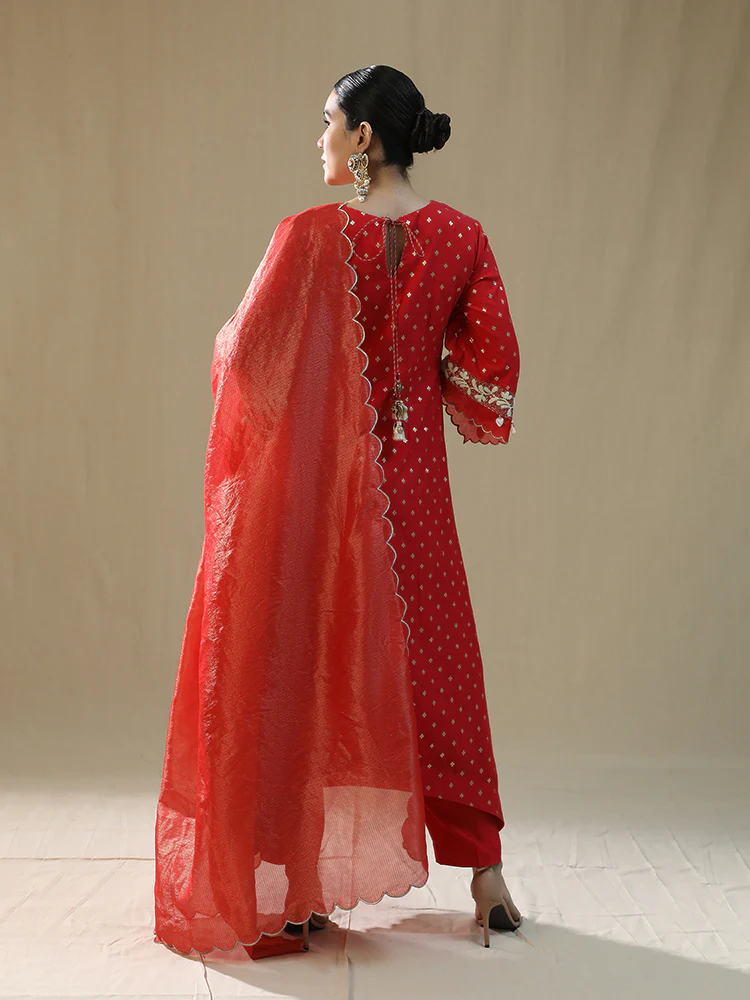 Red self chanderi suit set - Image 2