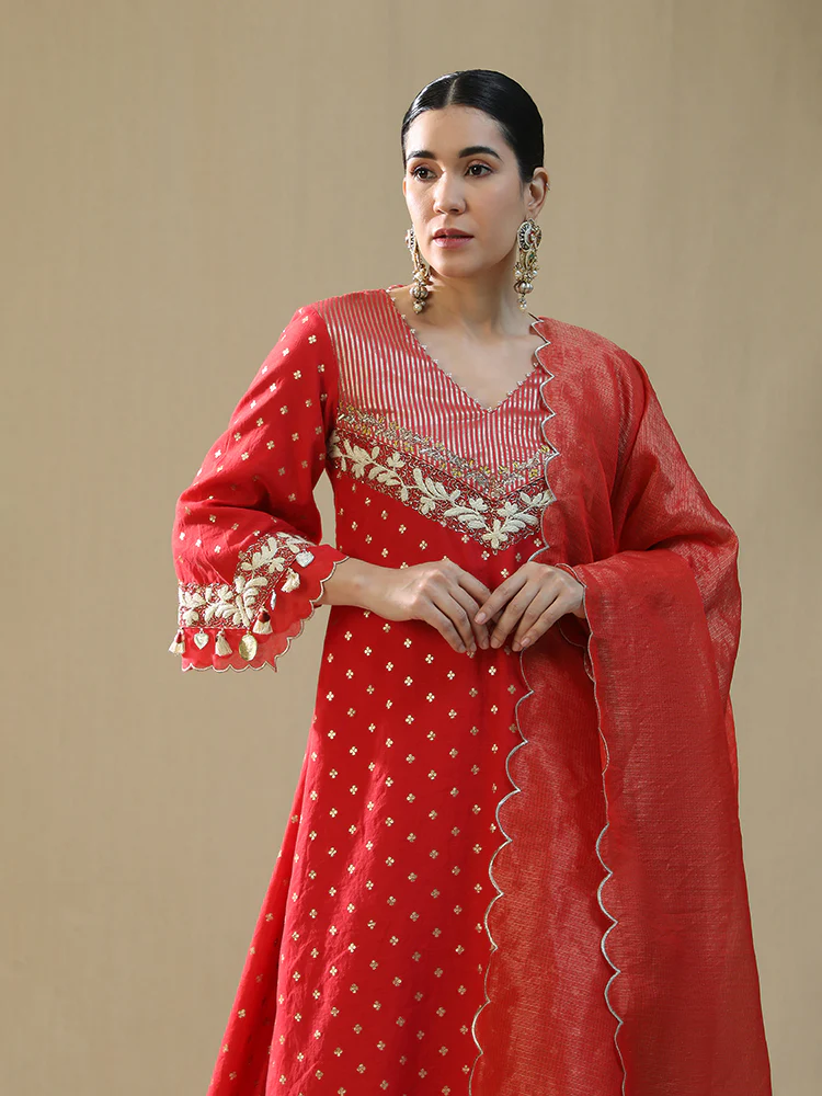 Red self chanderi suit set - Image 4