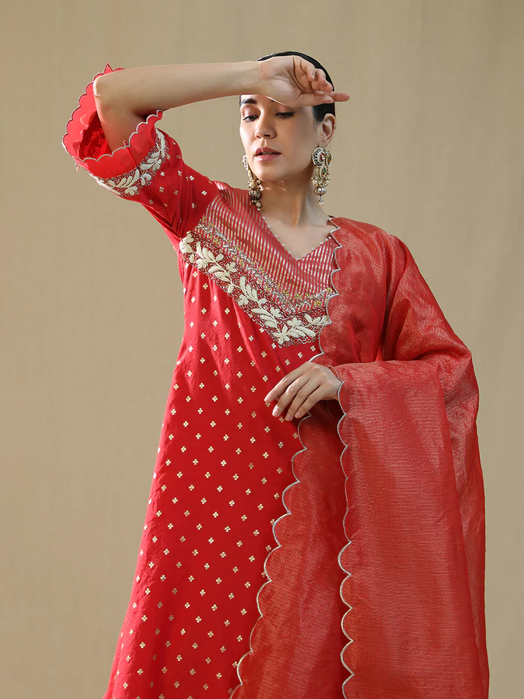 Red self chanderi suit set - Image 5