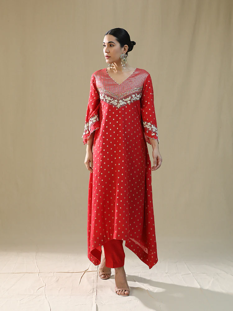 Red self chanderi suit set - Image 6