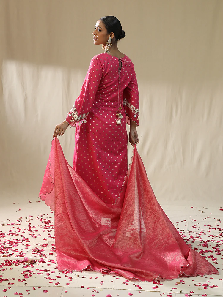 Pink self chanderi suit set - Image 2