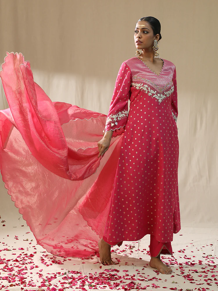 Pink self chanderi suit set - Image 3