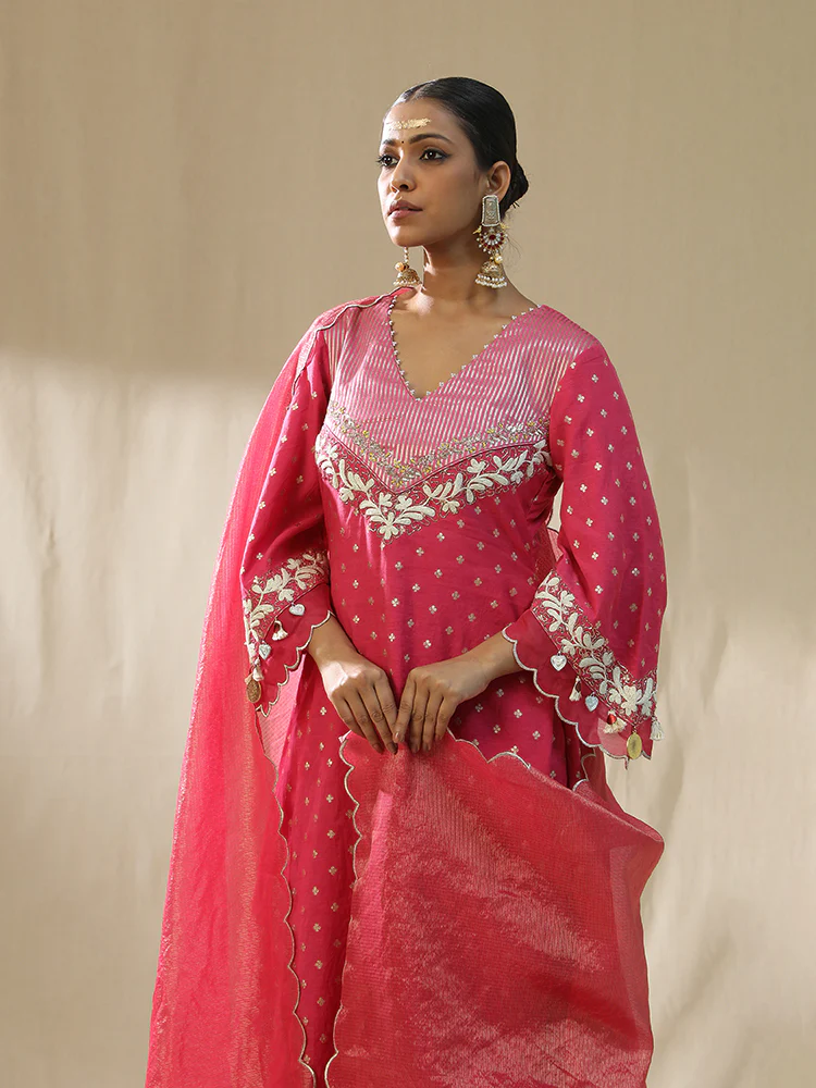 Pink self chanderi suit set - Image 4