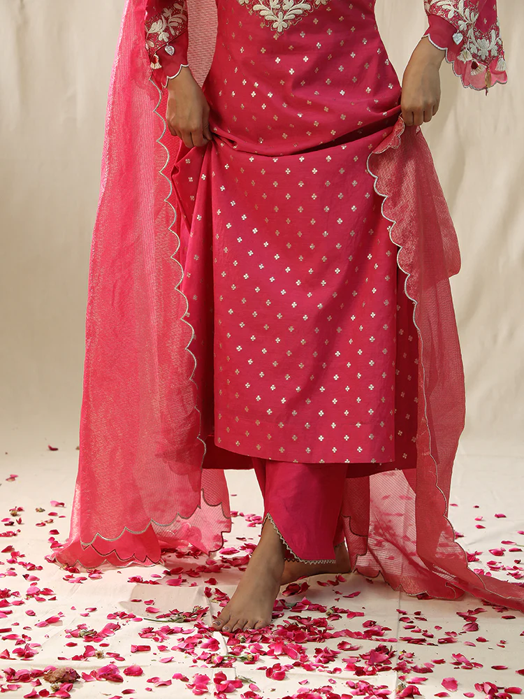 Pink self chanderi suit set - Image 5