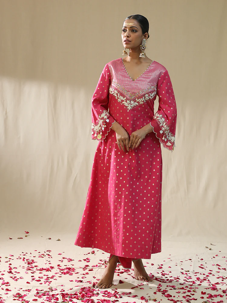 Pink self chanderi suit set - Image 6